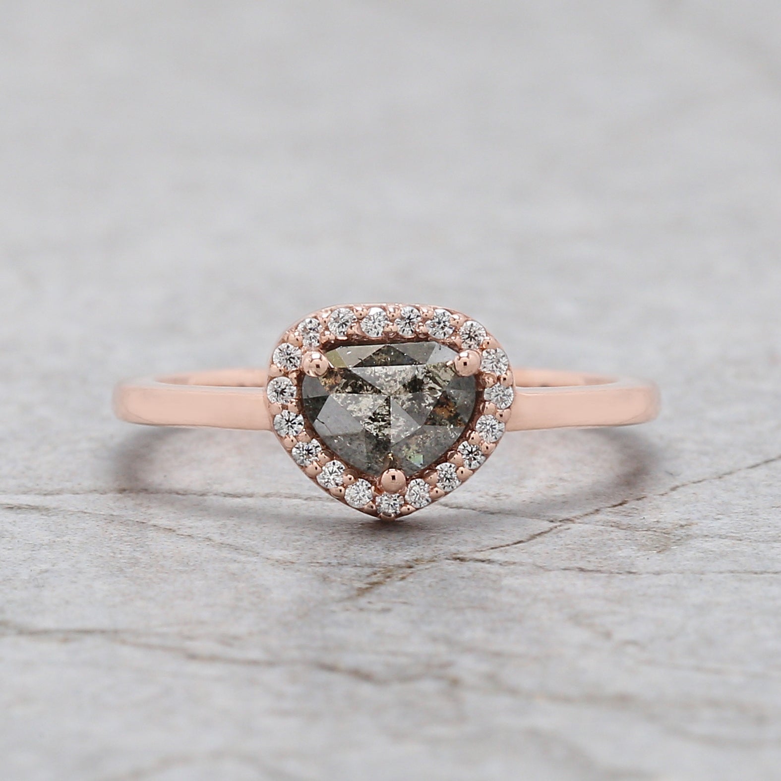Heart Salt And Pepper Diamond Ring 0.74 Ct 5.90 MM Heart Shape Diamond Ring 14K Solid Rose Gold Silver Engagement Ring Gift For Her QK1487