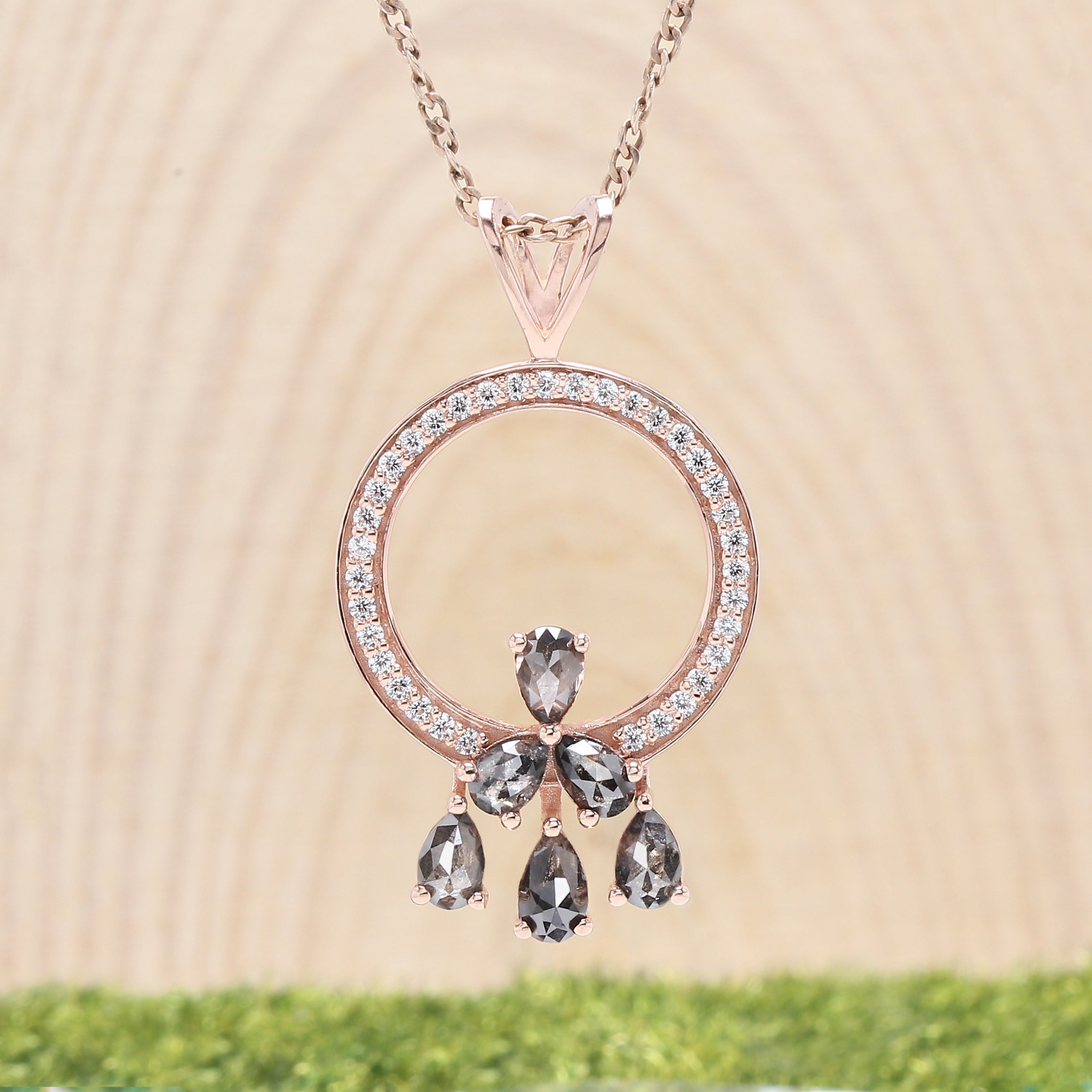 Pear Salt And Pepper Diamond Pendant Engagement Wedding Gift Pendant 14K Solid Rose White Yellow Gold Pendant 0.95 CT KDL1256