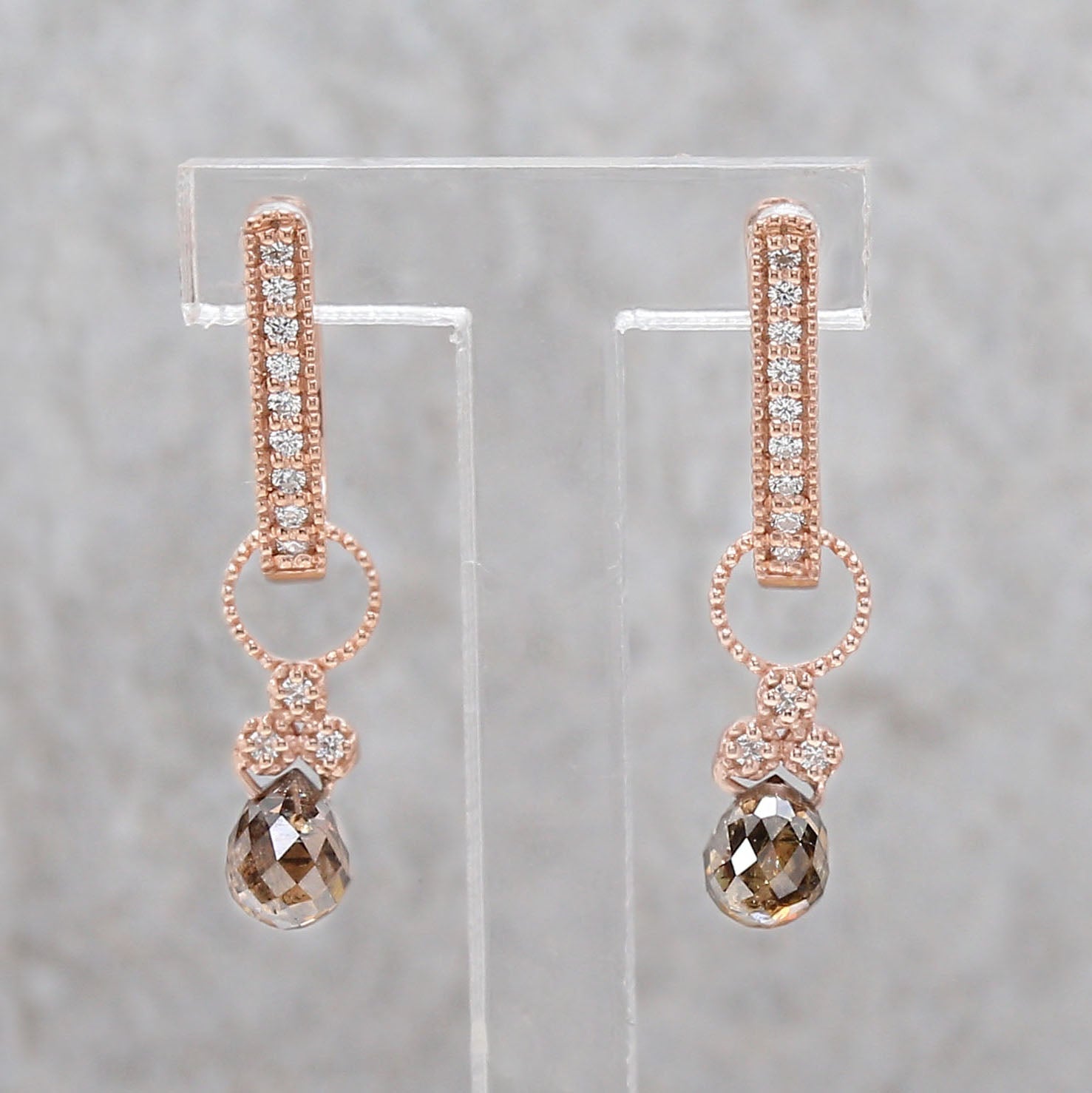 Drop Brown Color Diamond Earring Engagement Wedding Gift Earring 14K Solid Rose White Yellow Gold Earring 1.23 CT KDK2275