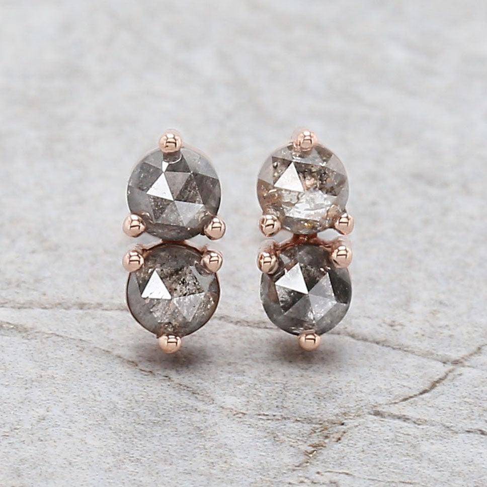 Round Rose Cut Salt and Pepper Diamond Earring Engagement Wedding Gift Earring 14K Solid Rose White Yellow Gold Earring 1.15 CT KD1187