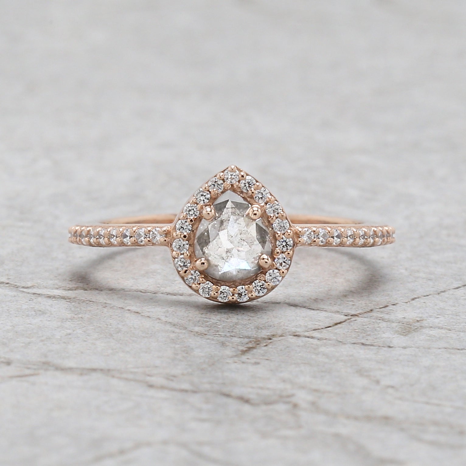 Pear Cut Salt And Pepper Diamond Ring 0.47 Ct 5.65 MM Pear Shape Diamond Ring 14K Solid Rose Gold Silver Engagement Ring Gift For Her QL3135