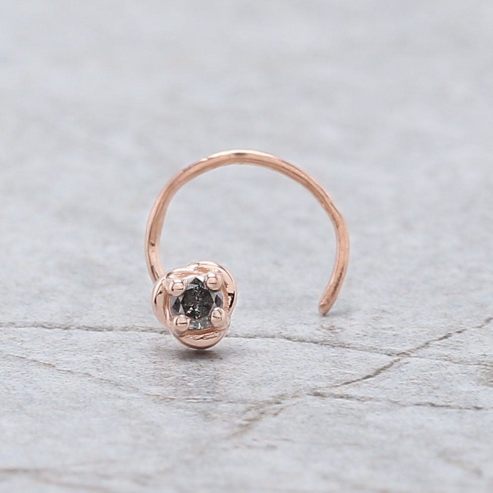 Round Brilliant Cut Salt And Pepper Diamond Nose Rings Engagement Wedding Gift 14KSolid Rose White Yellow Gold Nose Ring 0.03 CT KD1029