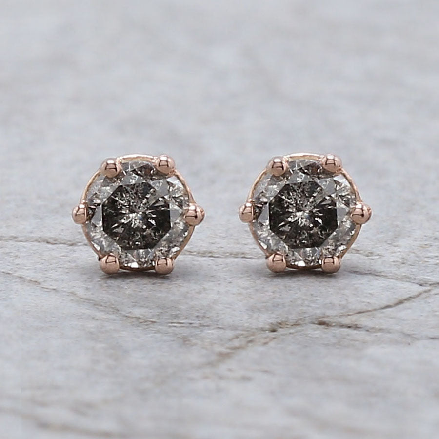 Round Salt And Pepper Diamond Earring Engagement Wedding Gift Earring 14K Solid Rose White Yellow Gold Earring 0.39 CT KD992