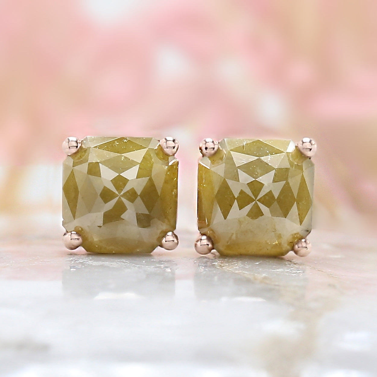 Radiant Cut Yellow Color Diamond Earring 2.39 Ct 6.70 MM Radiant Diamond Earring 14K Solid Rose Gold Silver Radiant Earring Gift For Her QKB622