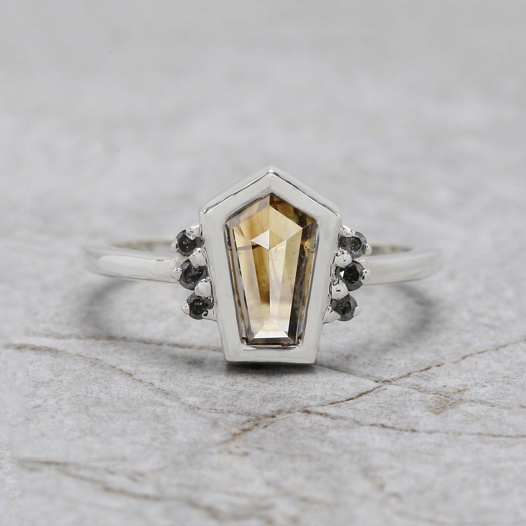 Shield Shape Brown Color Diamond Ring 1.28 Ct 9.10 MM Shield Diamond Ring 14K Solid White Gold Silver Engagement Ring Gift For Her QL1826