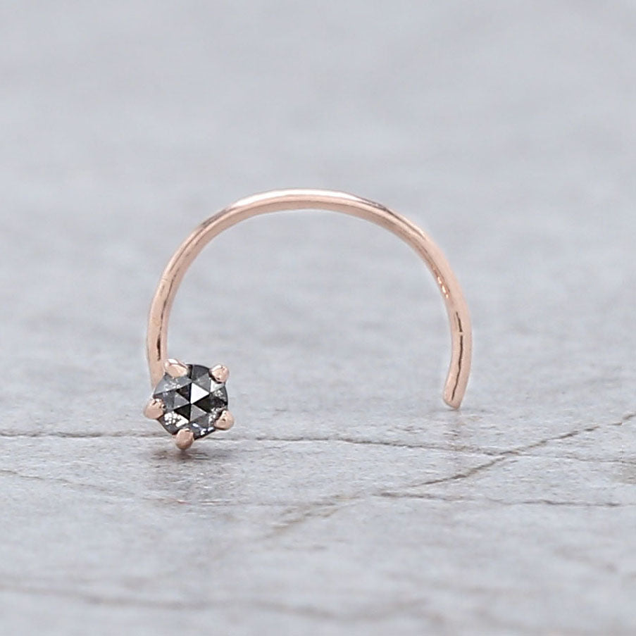 Round Rose Cut Salt And Pepper Diamond Nose Rings Engagement Wedding Gift Nose Ring 14KSolid Rose White Yellow Gold Nose Ring 0.03 CT KD1022