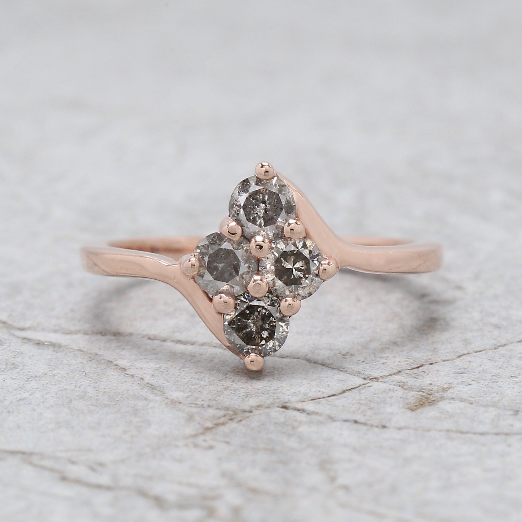 Salt And Pepper Round Brilliant Cut Diamond Ring 14K Solid Rose White Yellow Gold Ring Engagement Wedding Gift Ring 0.71 CT KD1219