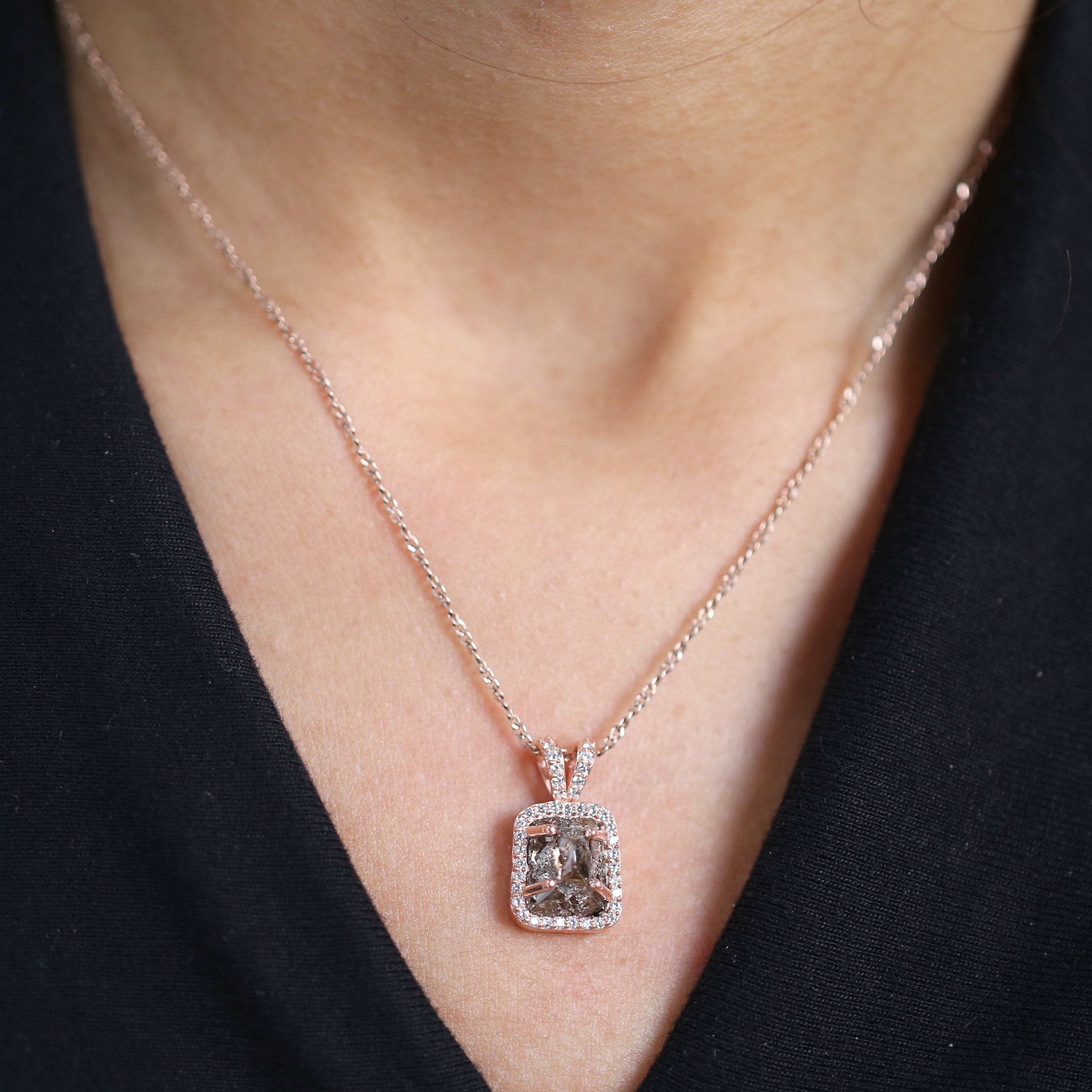 Brown Color Raw Diamond Pendant 14K Solid Rose White Yellow Gold Pendant Engagement Wedding Gift Pendant 2.81 CT KDN145