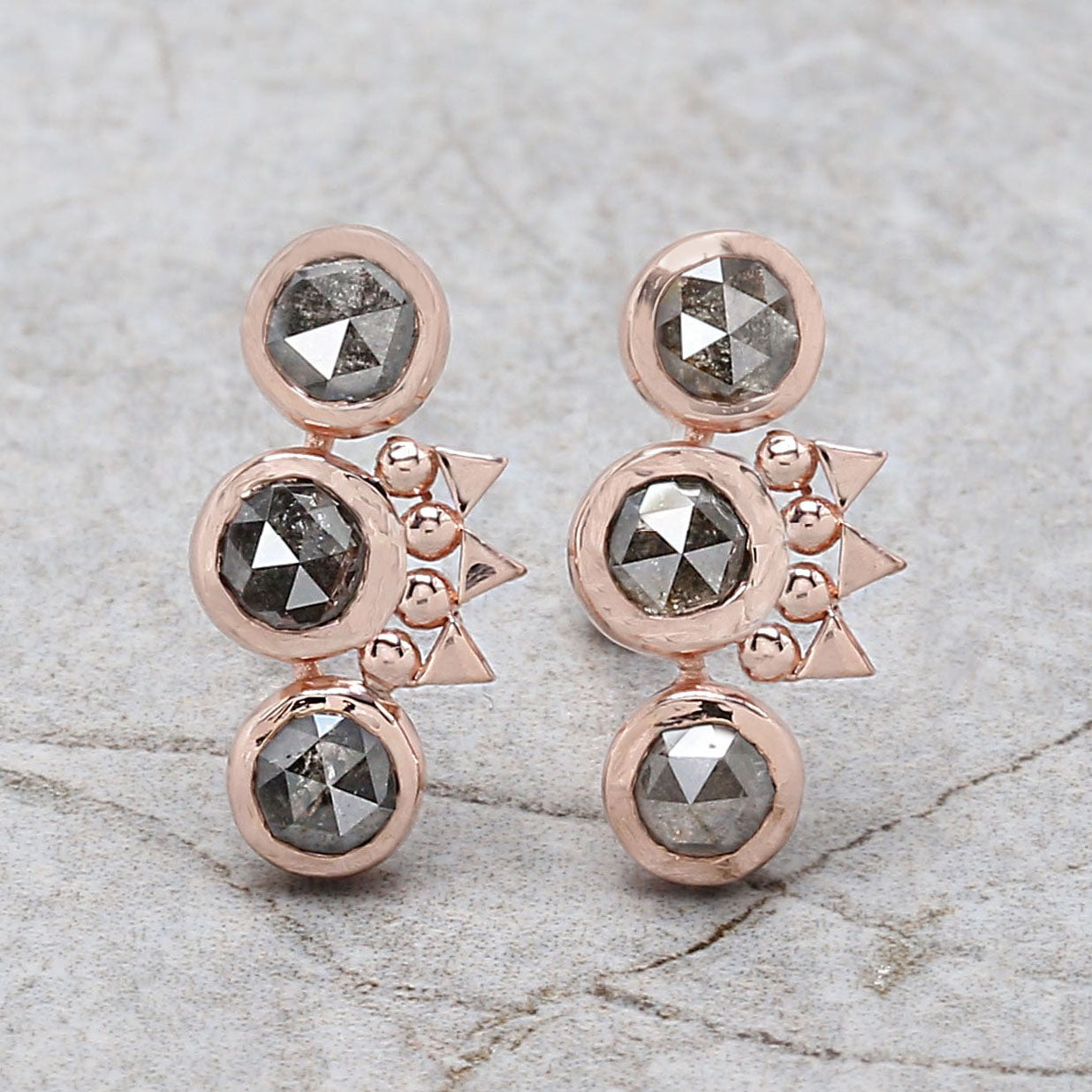 Round Rose Cut Salt and Pepper Diamond Earring Engagement Wedding Gift Earring 14K Solid Rose White Yellow Gold Earring 1.85 CT KDN2059