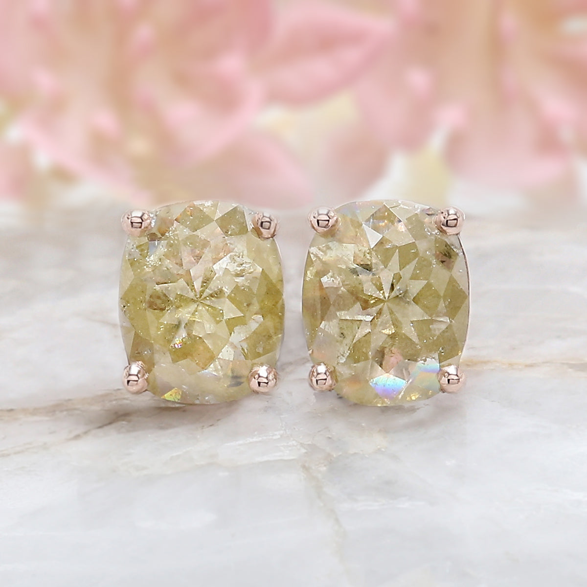 Oval Cut Yellow Color Diamond Earring 2.75 Ct 9.00 MM Oval Diamond Earring 14K Solid Rose Gold Silver Engagement Earring Gift For Her QL5016