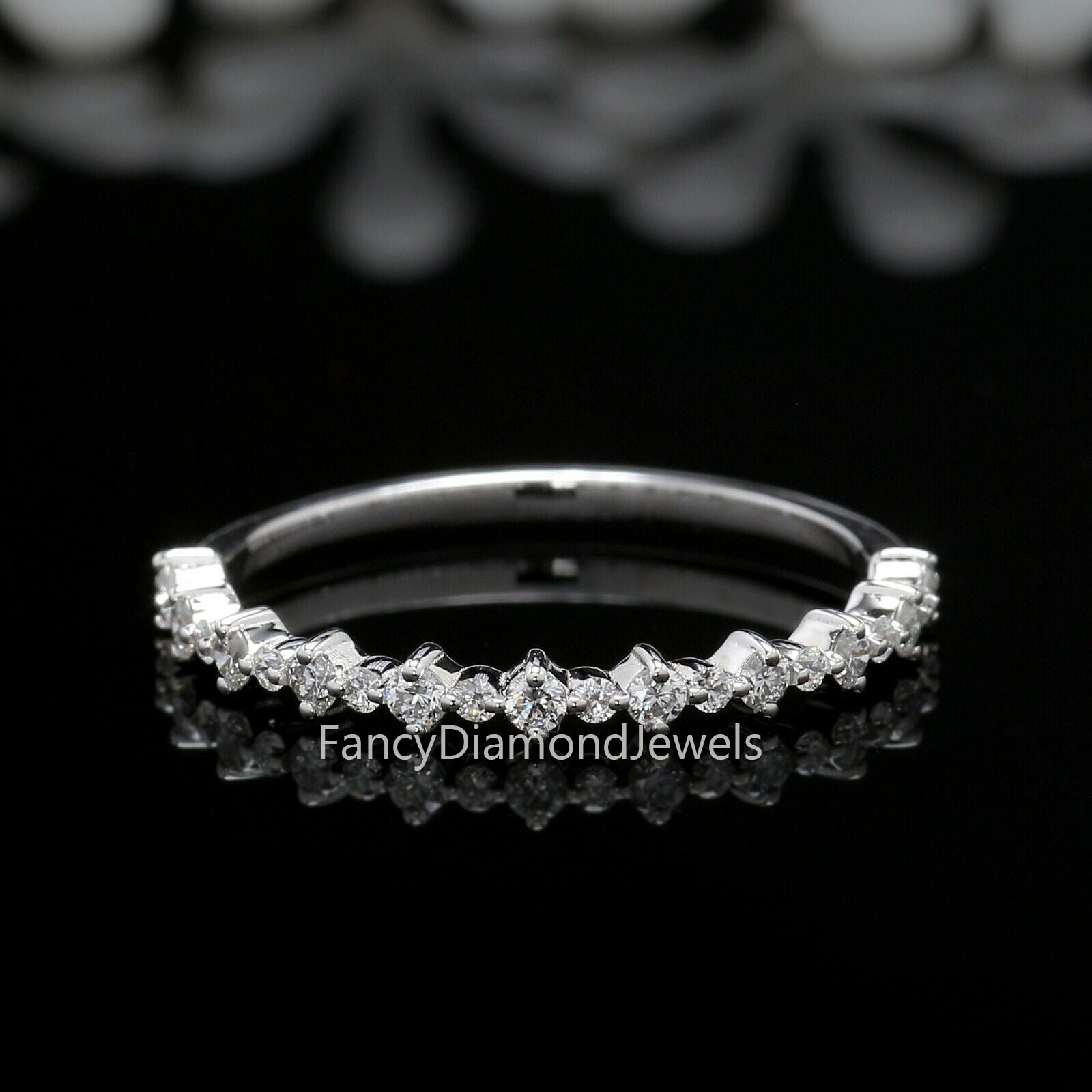 White Diamond Band, Round Cut Diamond Band, Engagement Band, 14K White Gold Band, Wedding Band, Gift For Her KD927