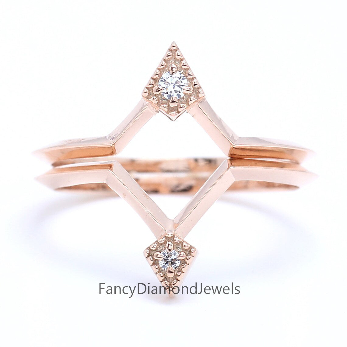 14K Rose Gold Band White Round Diamond Ring Engagement Wedding Gift Band Ring KD832