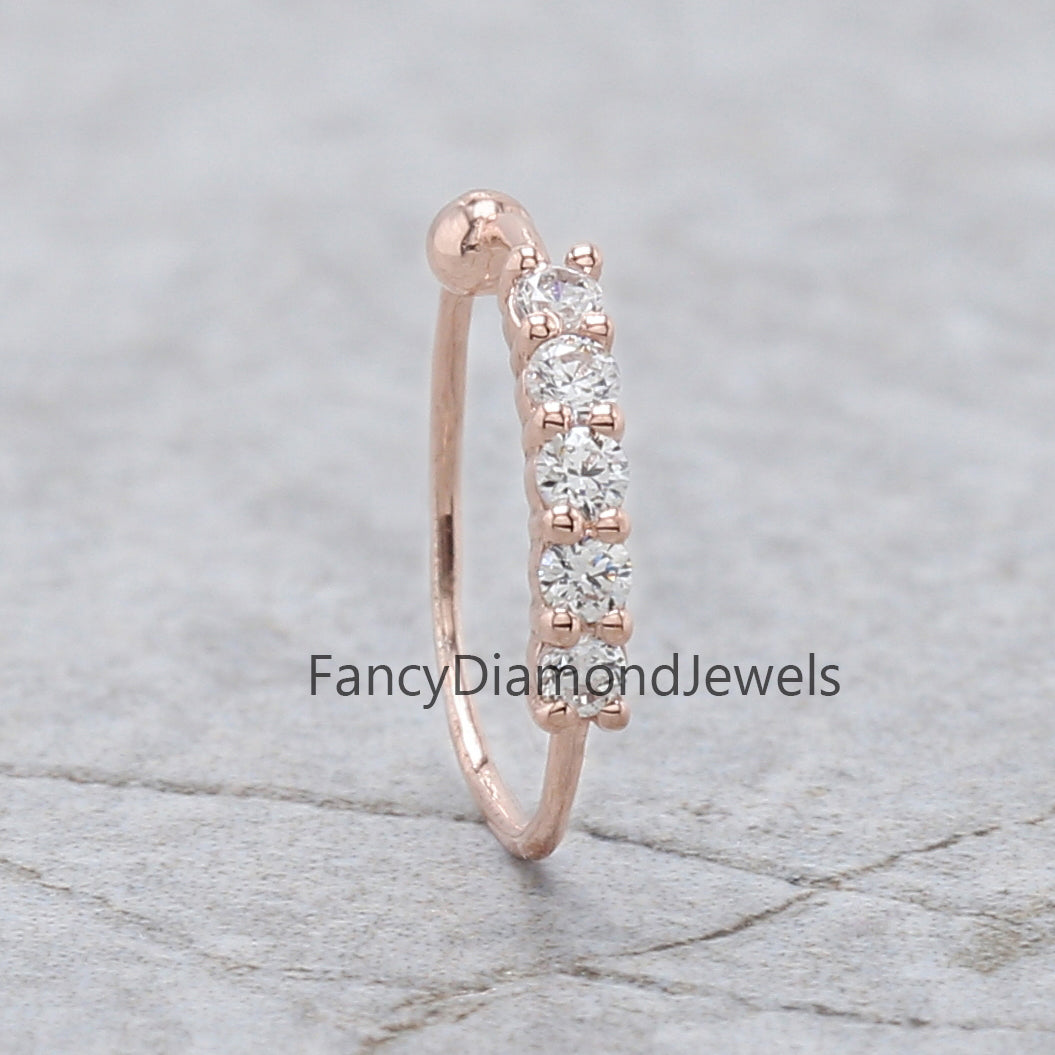 Natural Round White Diamond Nose Rings Engagement Wedding Gift Nose Ring 14K Solid Rose White Yellow Gold Nose Ring 0.08 CT KD988