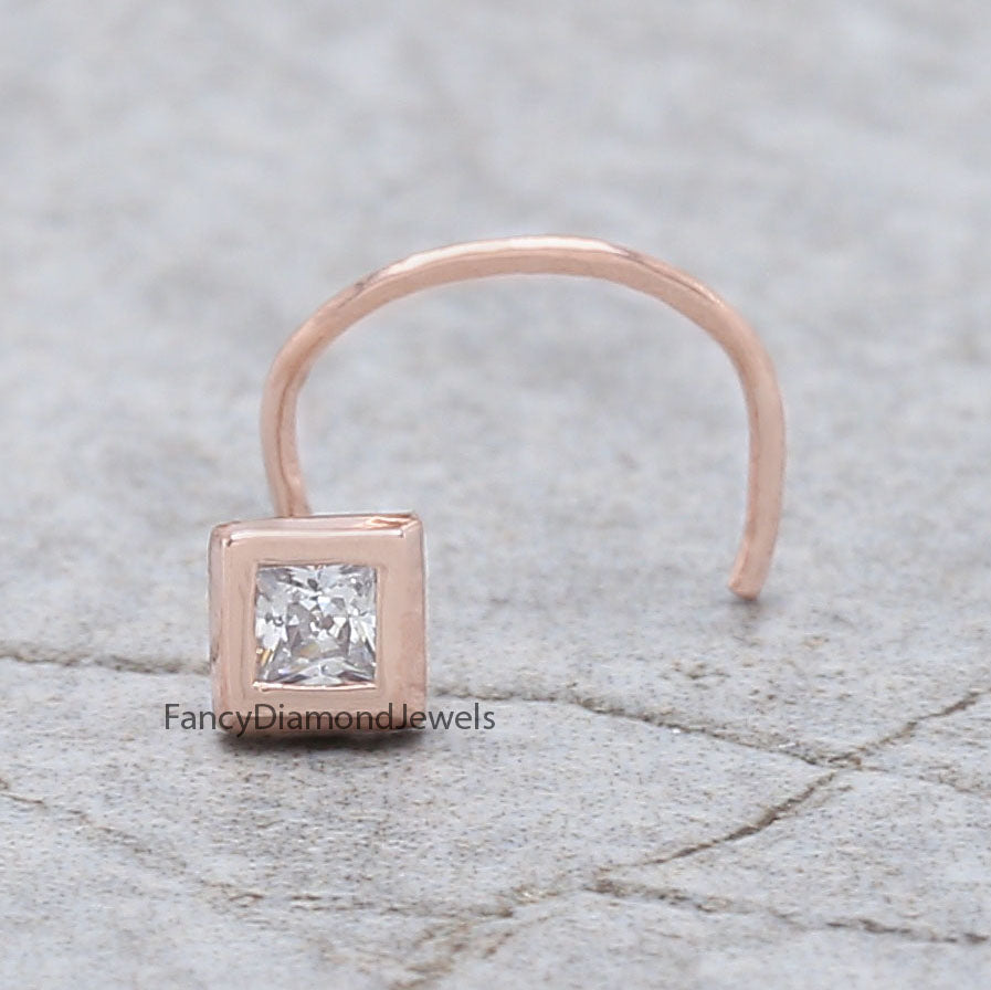 Natural White Princess Diamond Nose Rings Engagement Wedding Gift Nose Ring 14K Solid Rose White Yellow Gold Nose Ring 0.05 CT KD1024