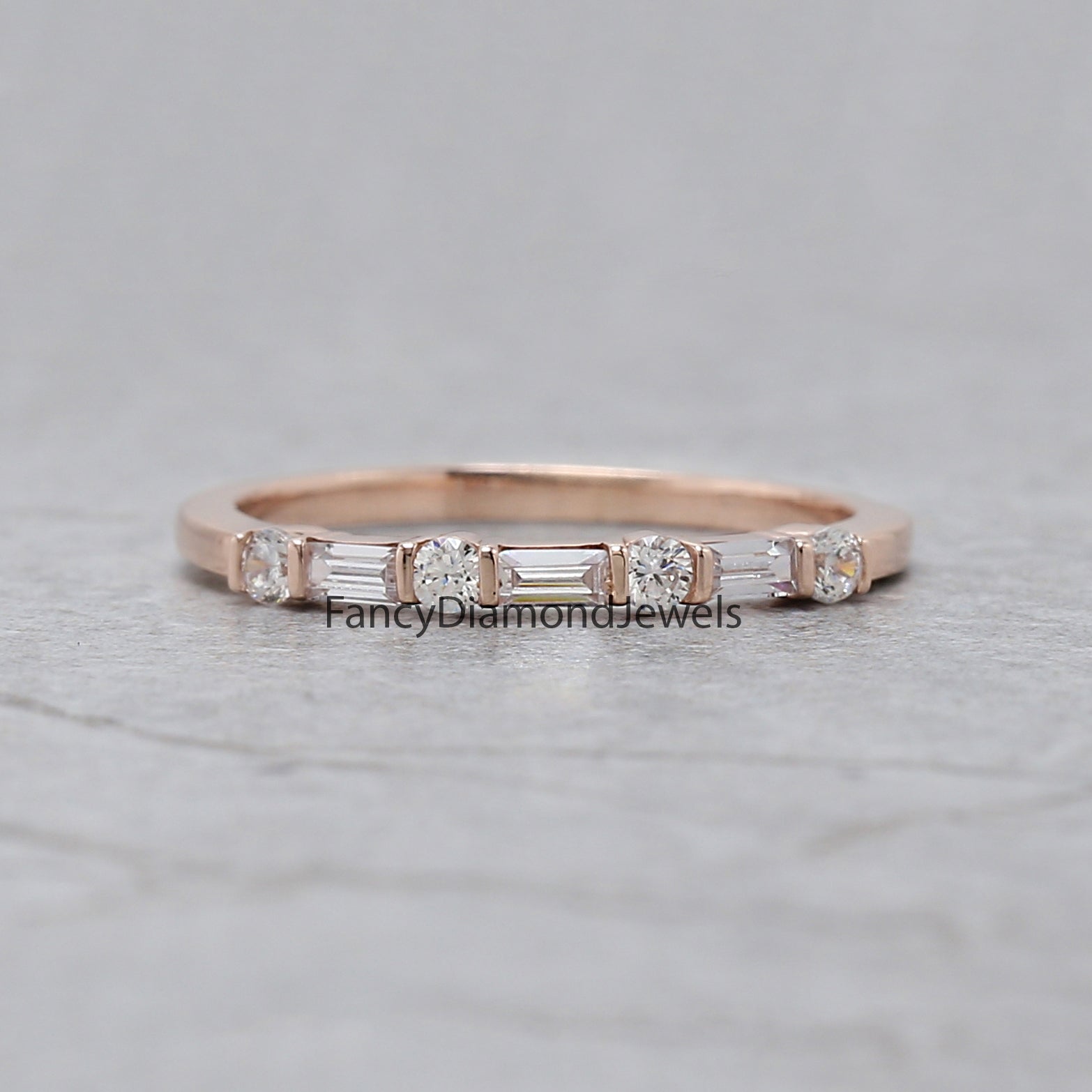 Round White Diamond Band Baguette Diamond Band Engagement Wedding Gift Band 14K Solid Rose White Yellow Gold Band 0.20 Ct KD893