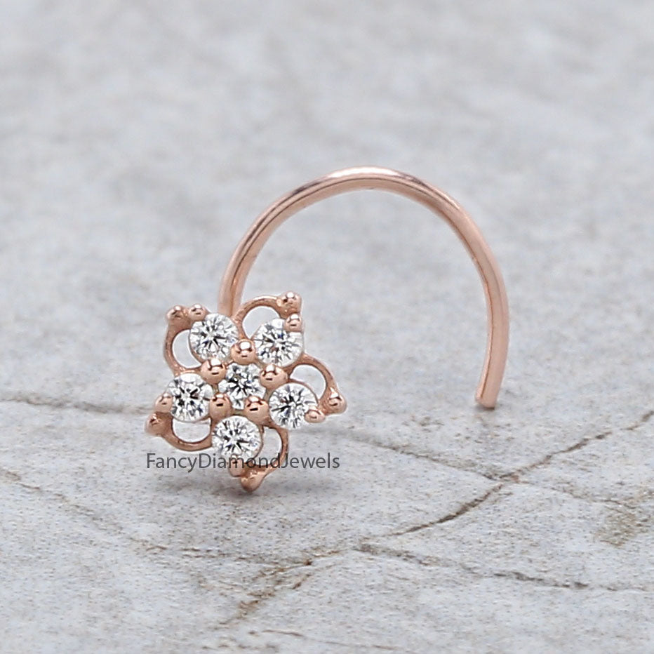 Natural White Round Diamond Nose Rings Engagement Wedding Gift Nose Ring 14K Solid Rose White Yellow Gold Nose Ring 0.06 CT KD1011
