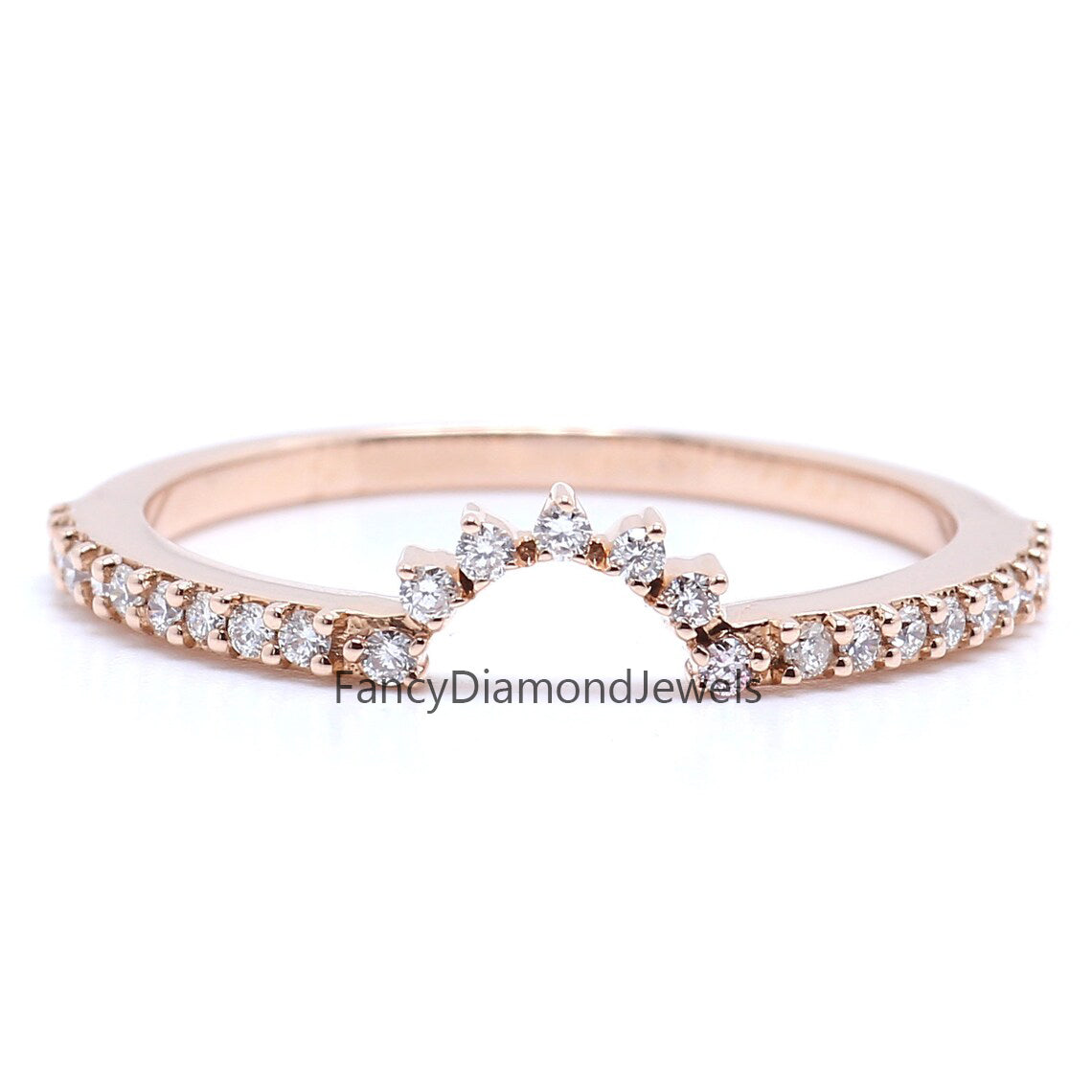14K Rose Gold Band White Round Diamond Ring Engagement Wedding Gift Band Ring KD833