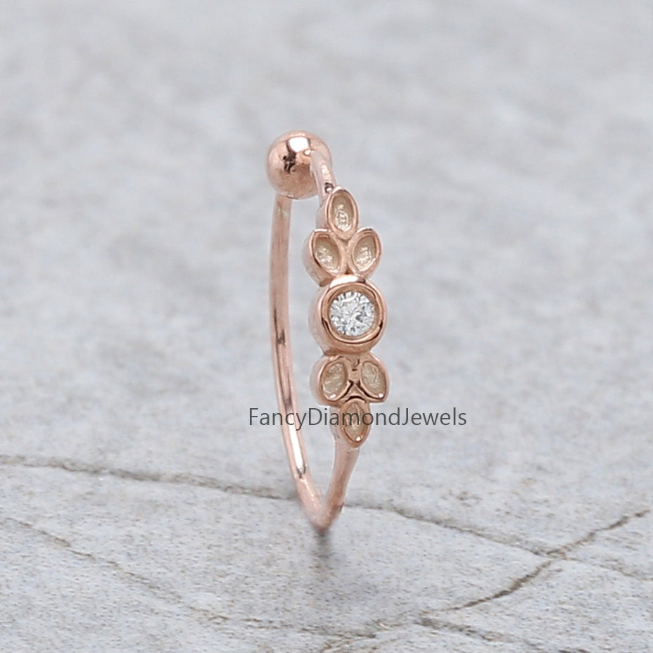Natural Round White Diamond Nose Rings Engagement Wedding Gift Nose Ring 14K Solid Rose White Yellow Gold Nose Ring 0.01 CT KD1010