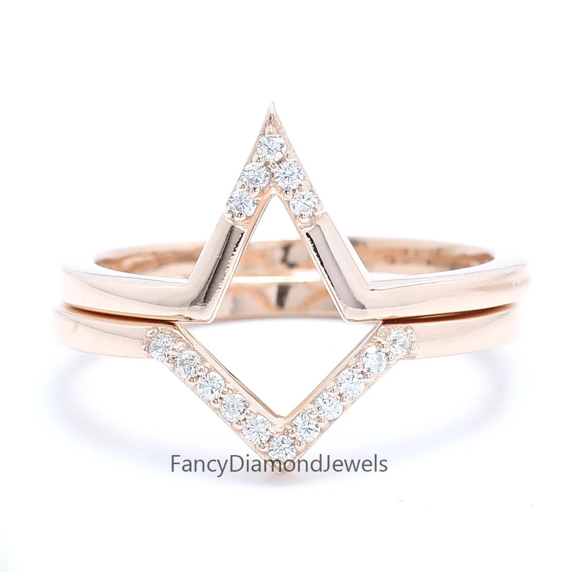 14K Rose Gold Band White Round Diamond Ring Engagement Wedding Gift Band Ring KD844