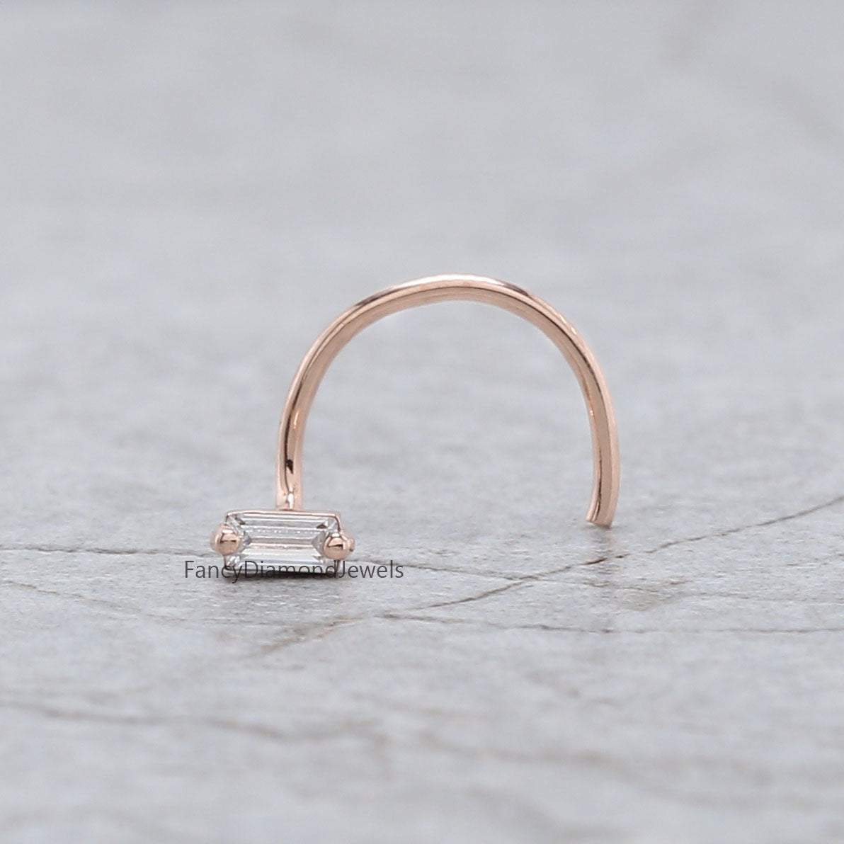 Natural White Baguette Diamond Nose Rings Engagement Wedding Gift Nose Ring 14K Solid Rose White Yellow Gold Nose Ring 0.05 CT KD1023
