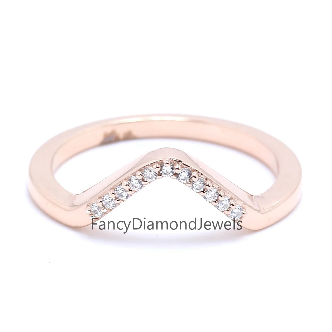 14K Rose Gold Band White Round Diamond Ring Engagement Wedding Gift Band Ring KD836