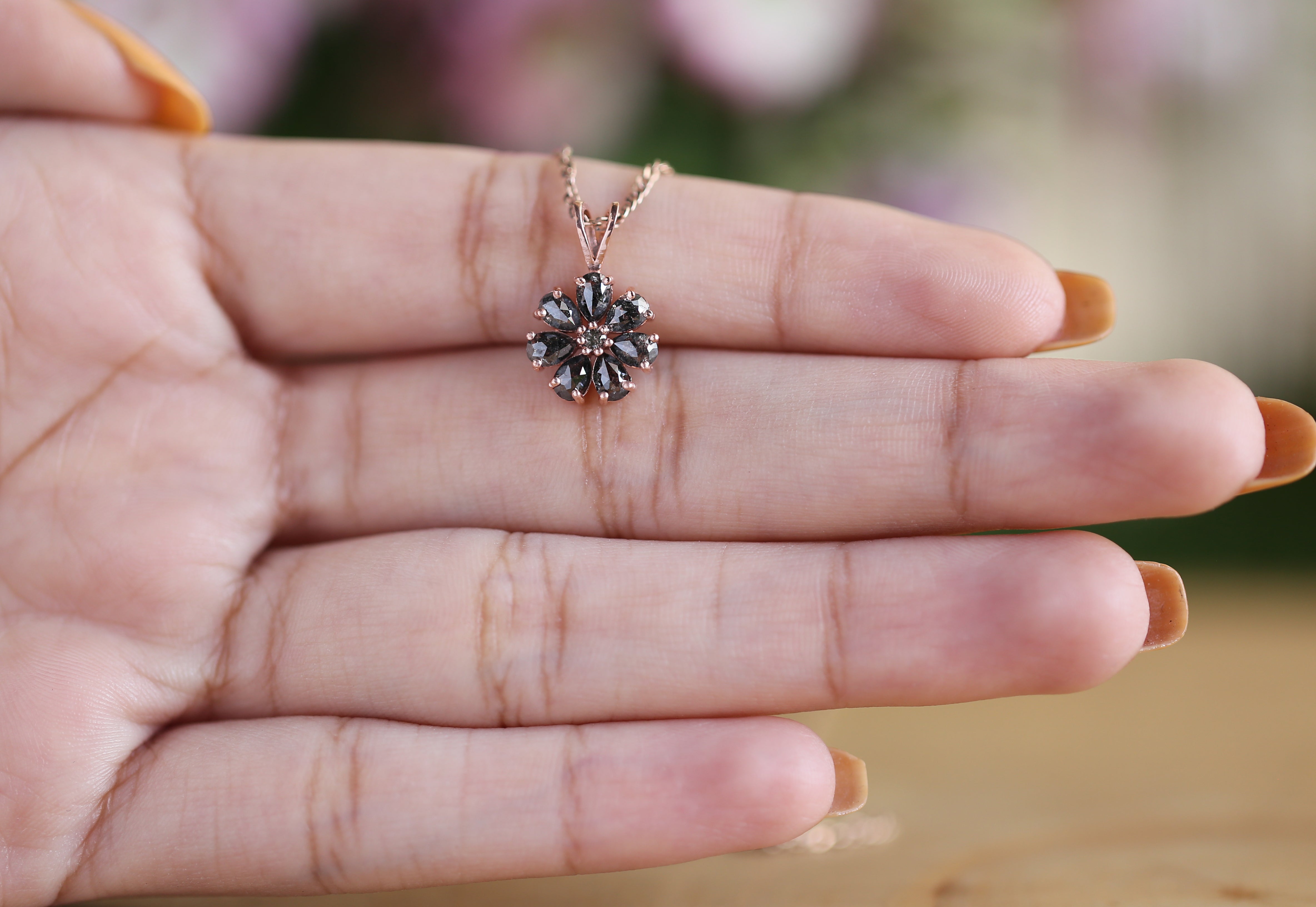 Pear Cut Salt And Pepper Diamond Pendant 1.05 Ct 4.25 MM Pear Shape Diamond Pendant 14K Solid Rose Gold Silver Engagement Pendant QL1278