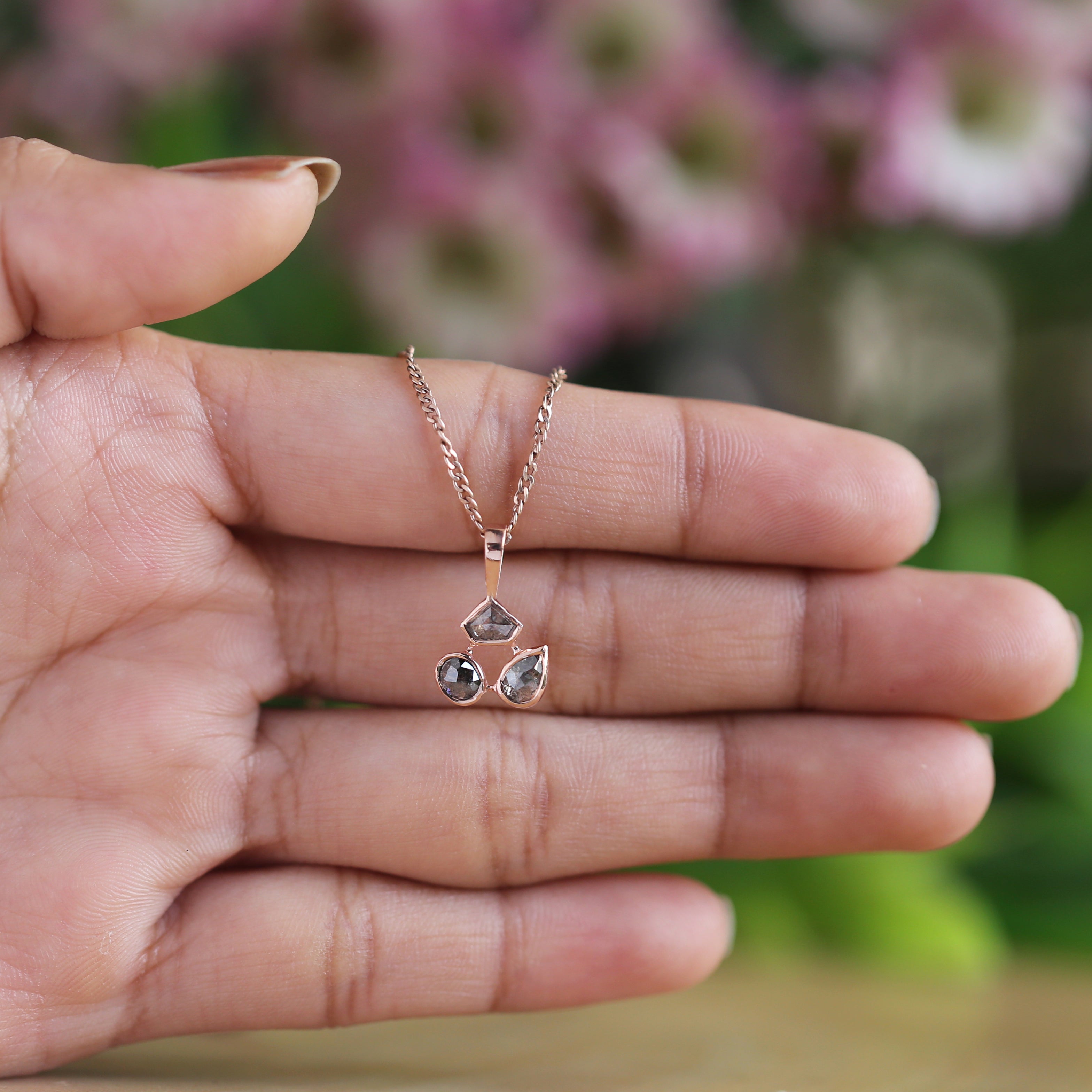 Salt And Pepper Mix Shape Diamond Pendant 14K Solid Rose White Yellow Gold Pendant Engagement Wedding Gift Pendant 0.84 CT KDN1237