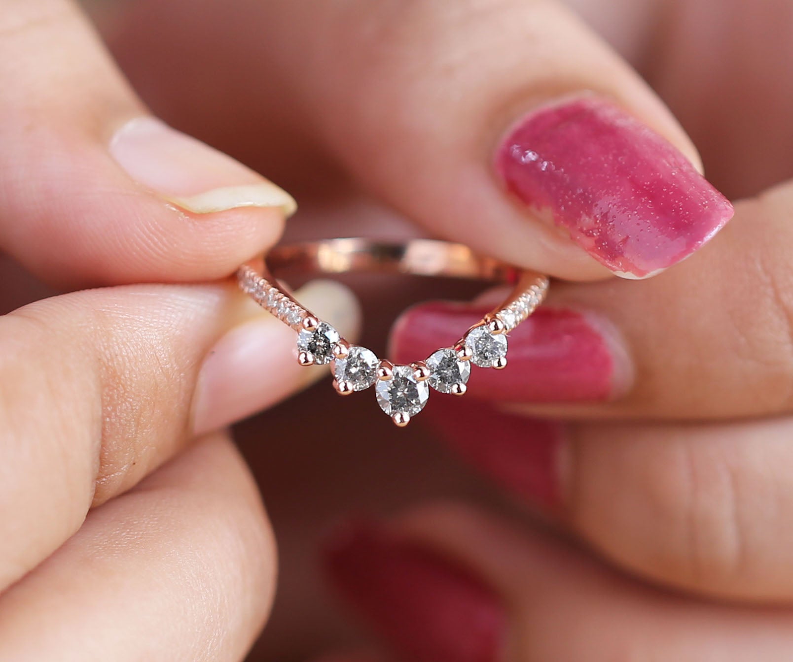 14K Solid Rose White Yellow Gold Band White Salt And Pepper Round Diamond Engagement Wedding Gift Band KD875