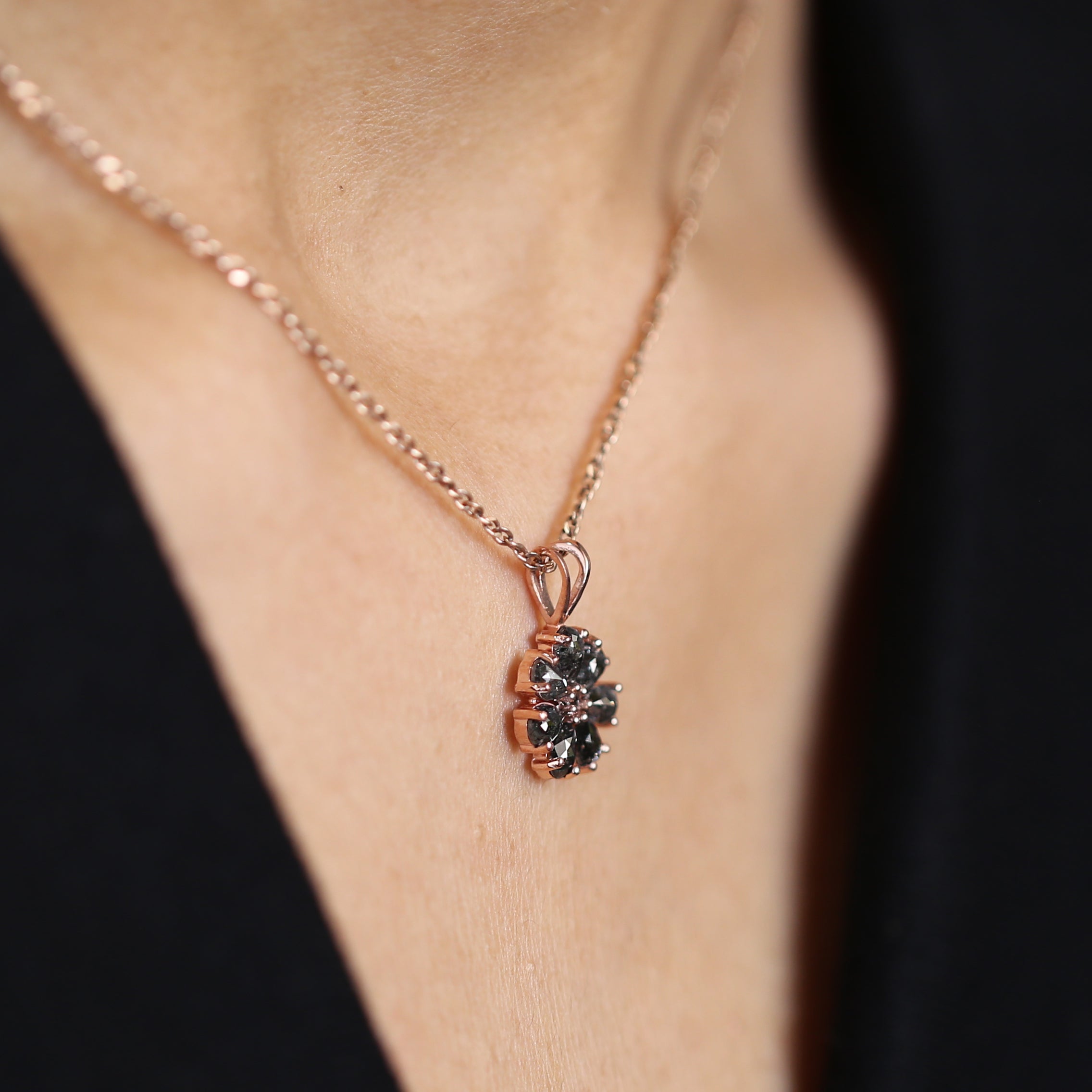 Pear Cut Salt And Pepper Diamond Pendant 1.05 Ct 4.25 MM Pear Shape Diamond Pendant 14K Solid Rose Gold Silver Engagement Pendant QL1278