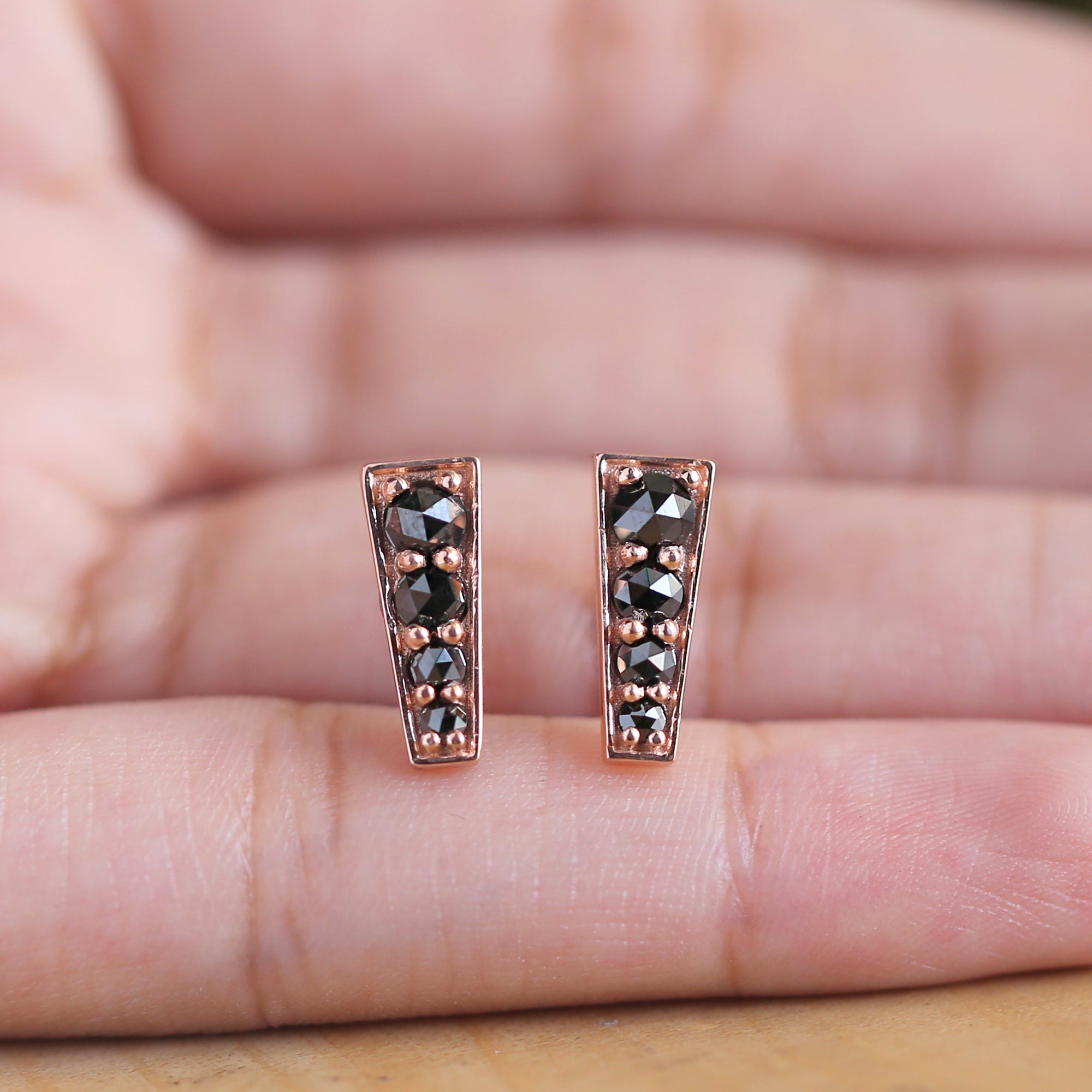 Black Round Rose Cut Diamond Earring 14K Solid Rose White Yellow Gold Engagement Wedding Gift Earring 0.75 CT KD949