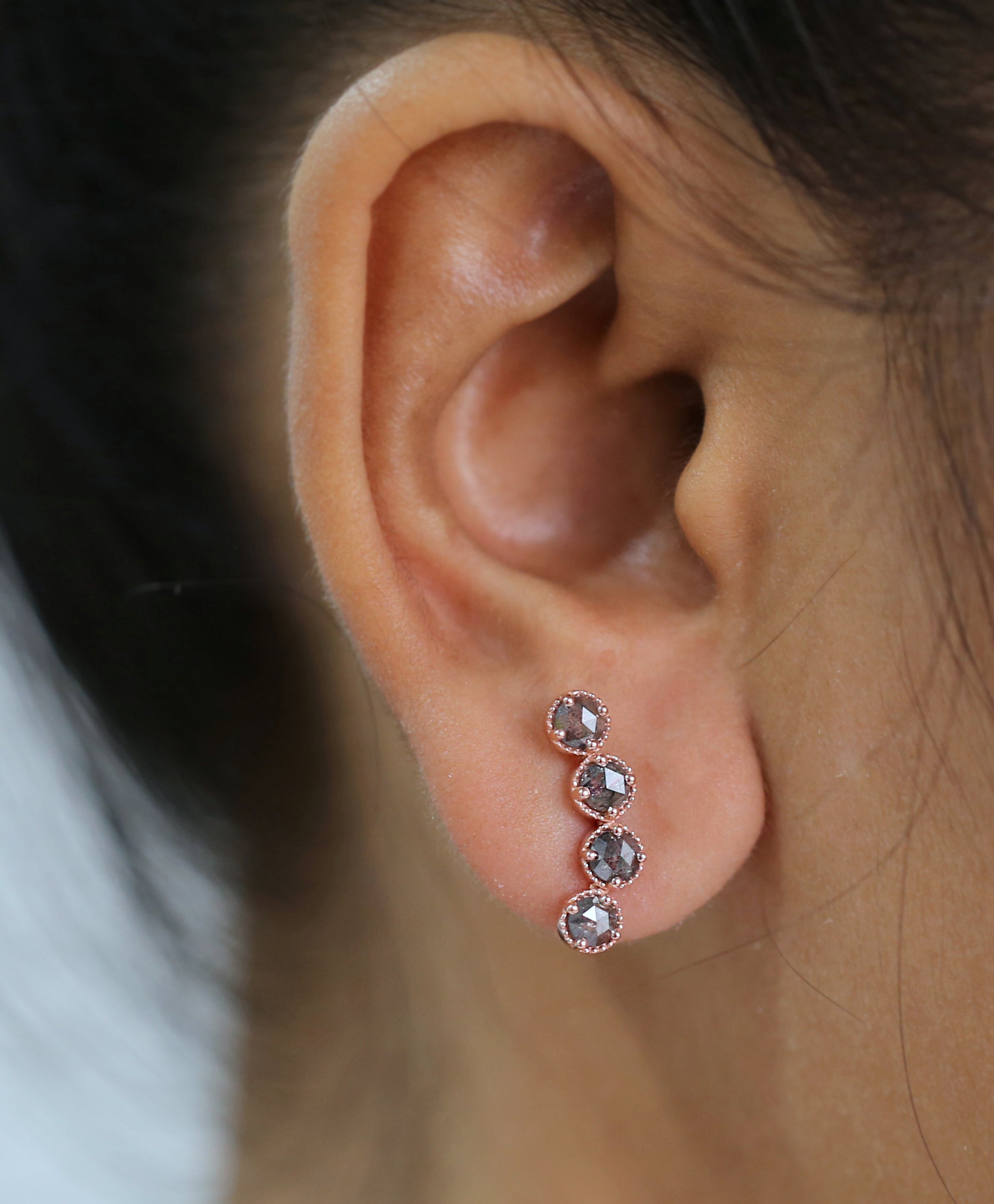 Round Rose Cut Salt and Pepper Diamond Earring Engagement Wedding Gift Earring 14K Solid Rose White Yellow Gold Earring 1.40 CT KDL2391