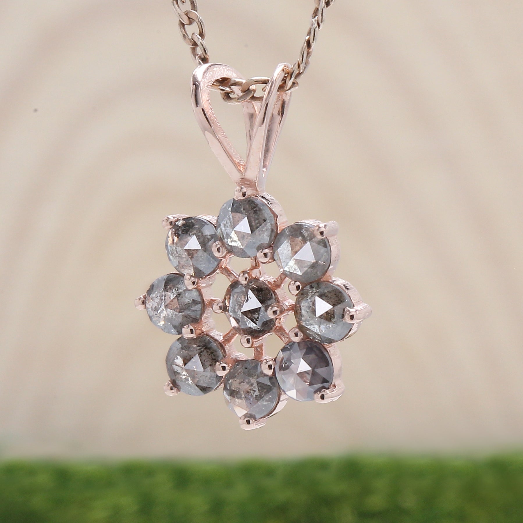 Round Rose Cut Salt And Pepper Diamond Pendant, Unique Diamond Pendant, Dangling Diamond Pendant, No Chain Including Only Pendant KDL8004