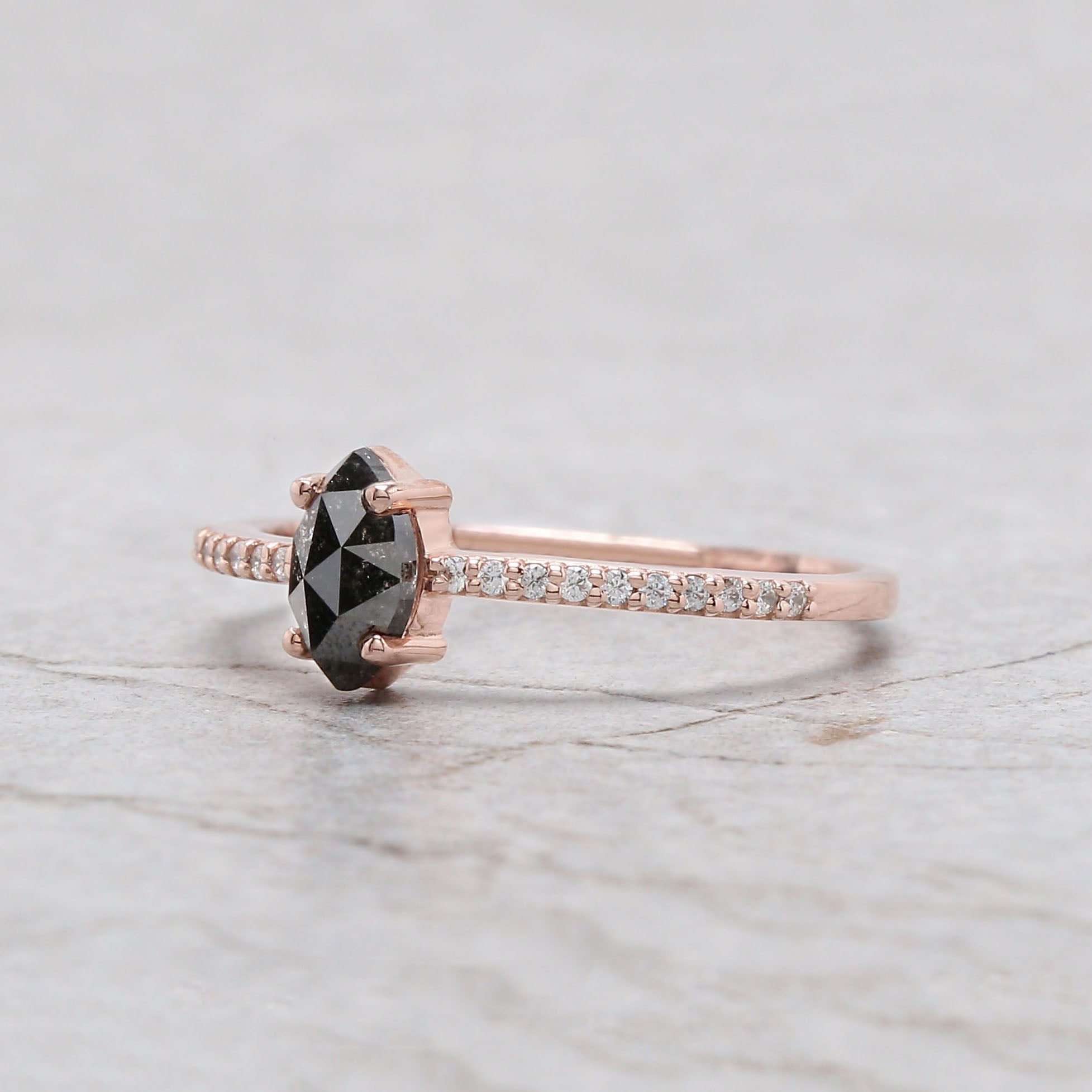 Marquise Salt And Pepper Diamond Ring 0.61 Ct 6.95 MM Marquise Diamond Ring 14K Solid Rose Gold Silver Engagement Ring Gift For Her QL3137
