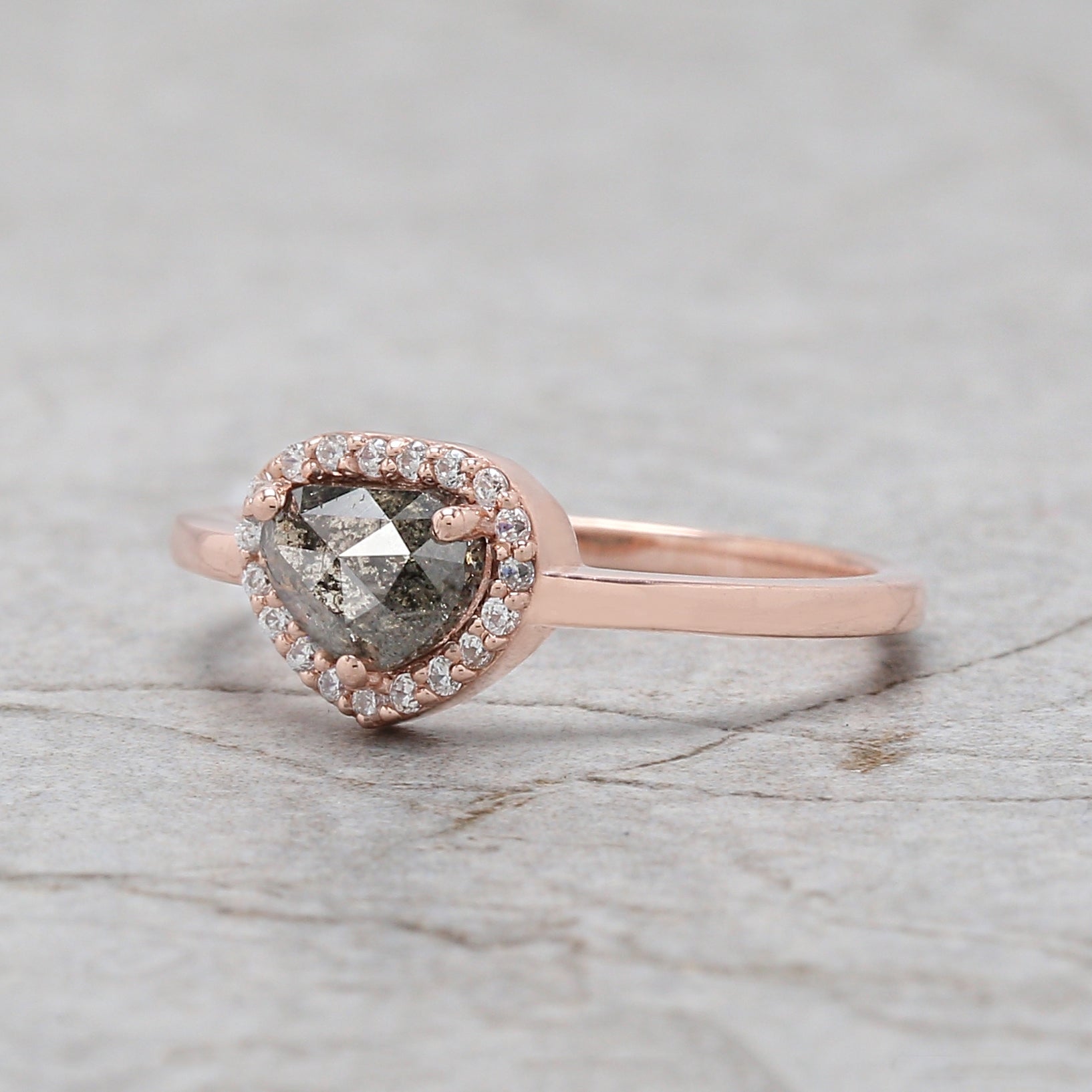 Heart Salt And Pepper Diamond Ring 0.74 Ct 5.90 MM Heart Shape Diamond Ring 14K Solid Rose Gold Silver Engagement Ring Gift For Her QK1487