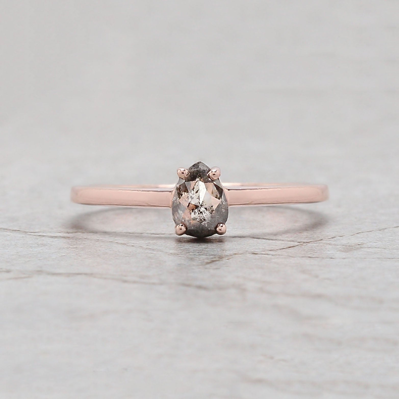 Pear Cut Salt And Pepper Diamond Ring 0.42 Ct 5.60 MM Pear Diamond Ring 14K Solid Rose Gold Silver Pear Engagement Ring Gift For Her QL3144