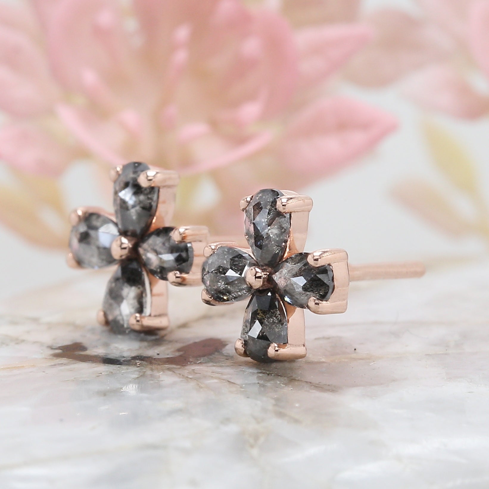 Pear Cut Salt And Pepper Diamond Earring 1.11 Ct 4.15 MM Pear Shape Diamond Earring 14K Solid Rose Gold Silver Engagement Earring QL1281