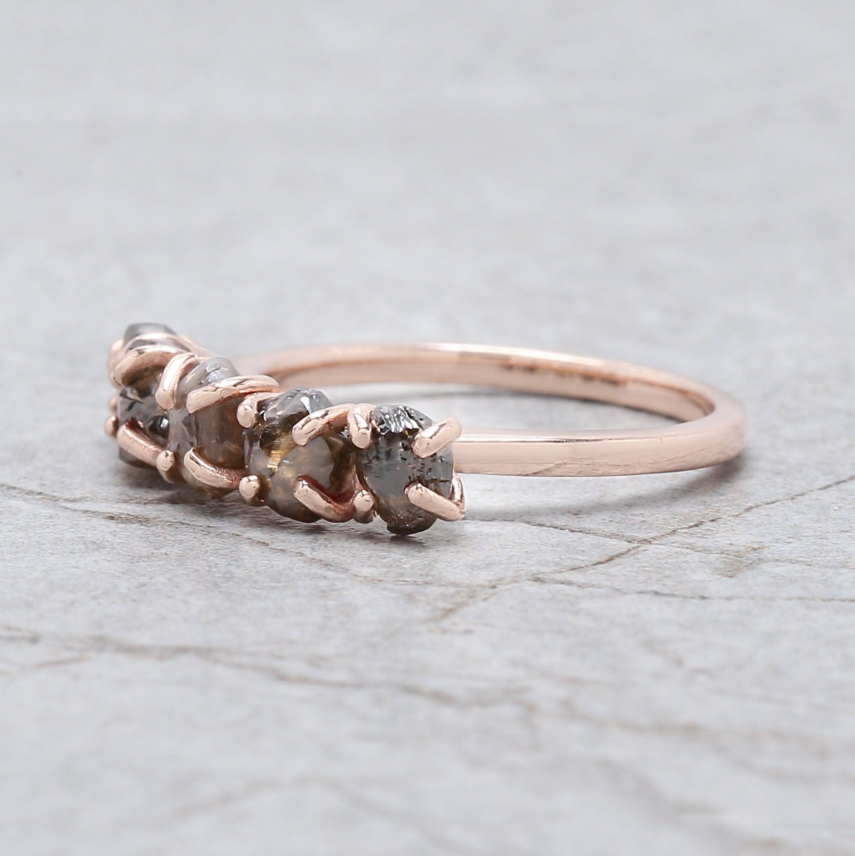 Rough Brown Color Diamond Ring 2.44 Ct 5.00 MM Crystal Rough Diamond Ring 14K Solid Rose Gold Silver Engagement Ring Gift For Her QL7971