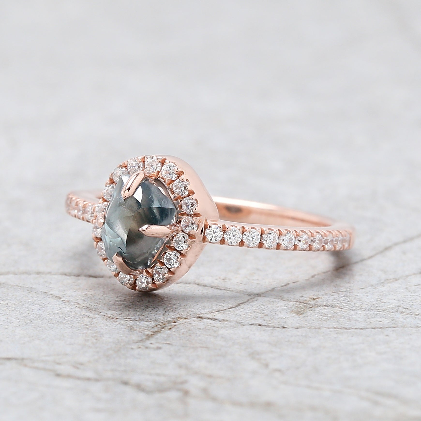Rough Blue Color Diamond Ring 1.34 Ct 6.23 MM Crystal Rough Diamond Ring 14K Solid Rose Gold Silver Engagement Ring Gift For Her QL2301