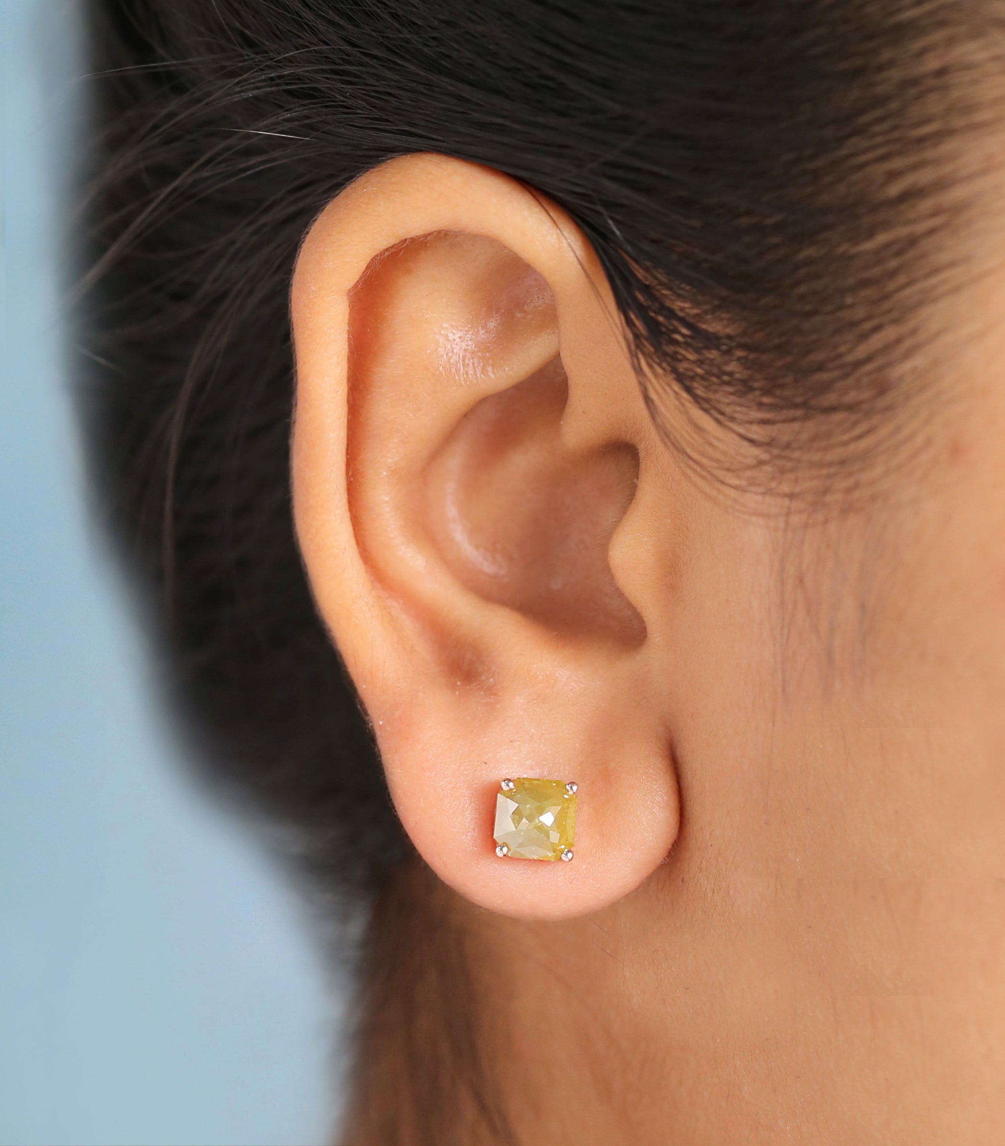 Radiant Cut Yellow Color Diamond Earring 2.39 Ct 6.70 MM Radiant Diamond Earring 14K Solid Rose Gold Silver Radiant Earring Gift For Her QKB622
