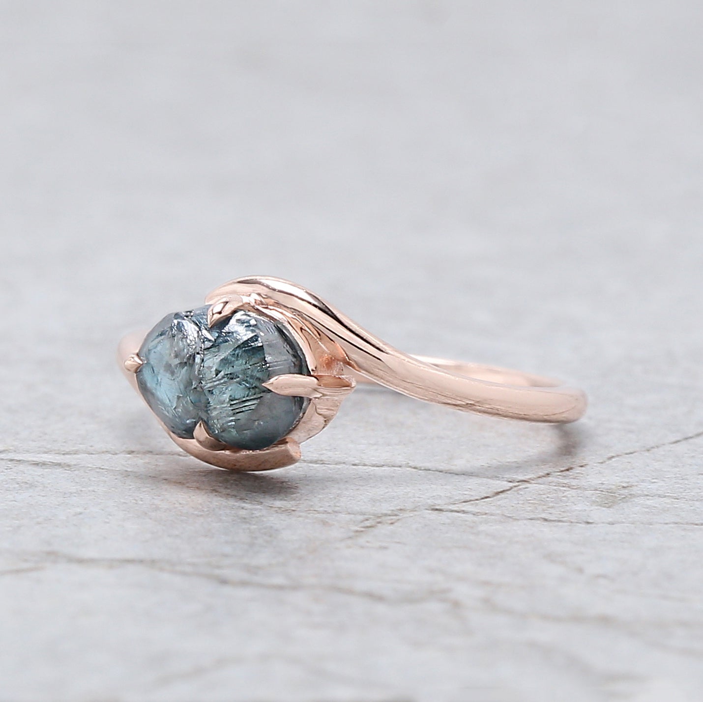 Rough Blue Color Diamond Ring 1.49 Ct 7.07 MM Crystal Rough Diamond Ring 14K Solid Rose Gold Silver Engagement Ring Gift For Her QLB2274