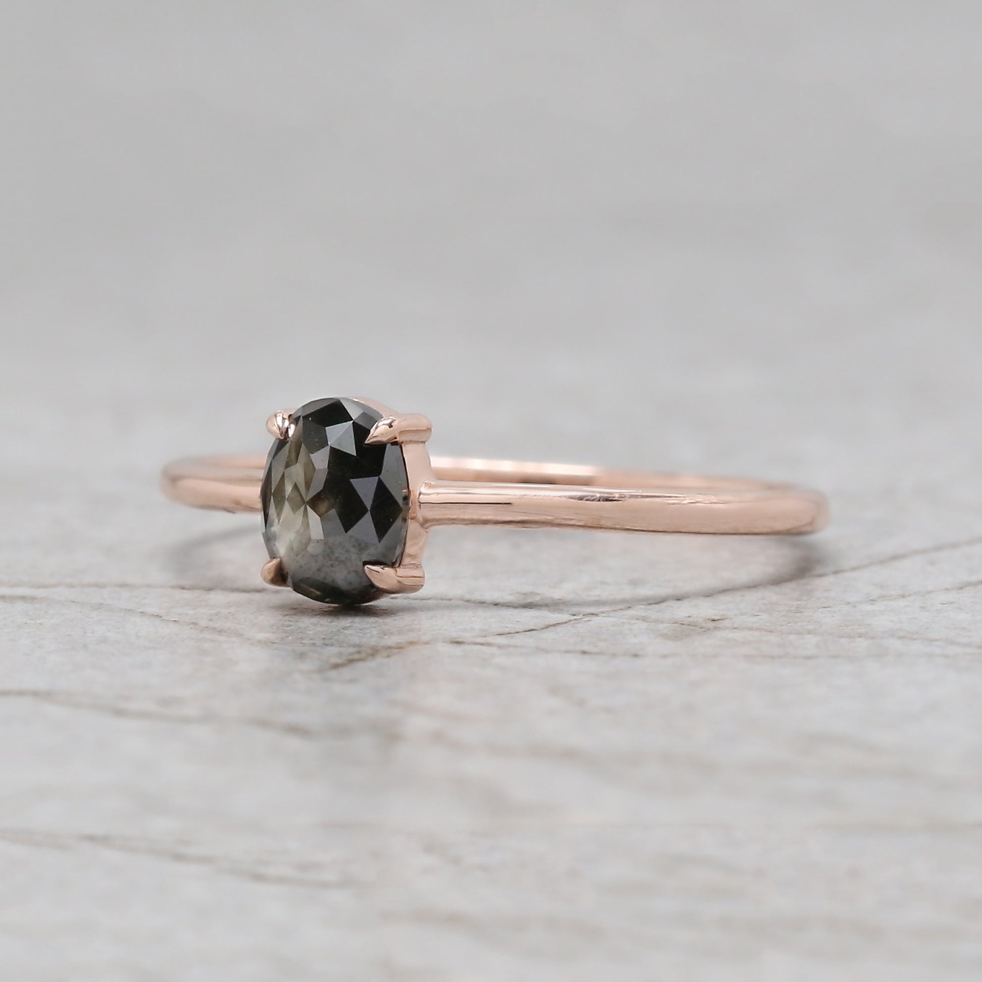 Oval Cut Salt And Pepper Diamond Ring 0.84 Ct 6.30 MM Oval Diamond Ring 14K Solid Rose Gold Silver Oval Engagement Ring Gift For Her QL8355
