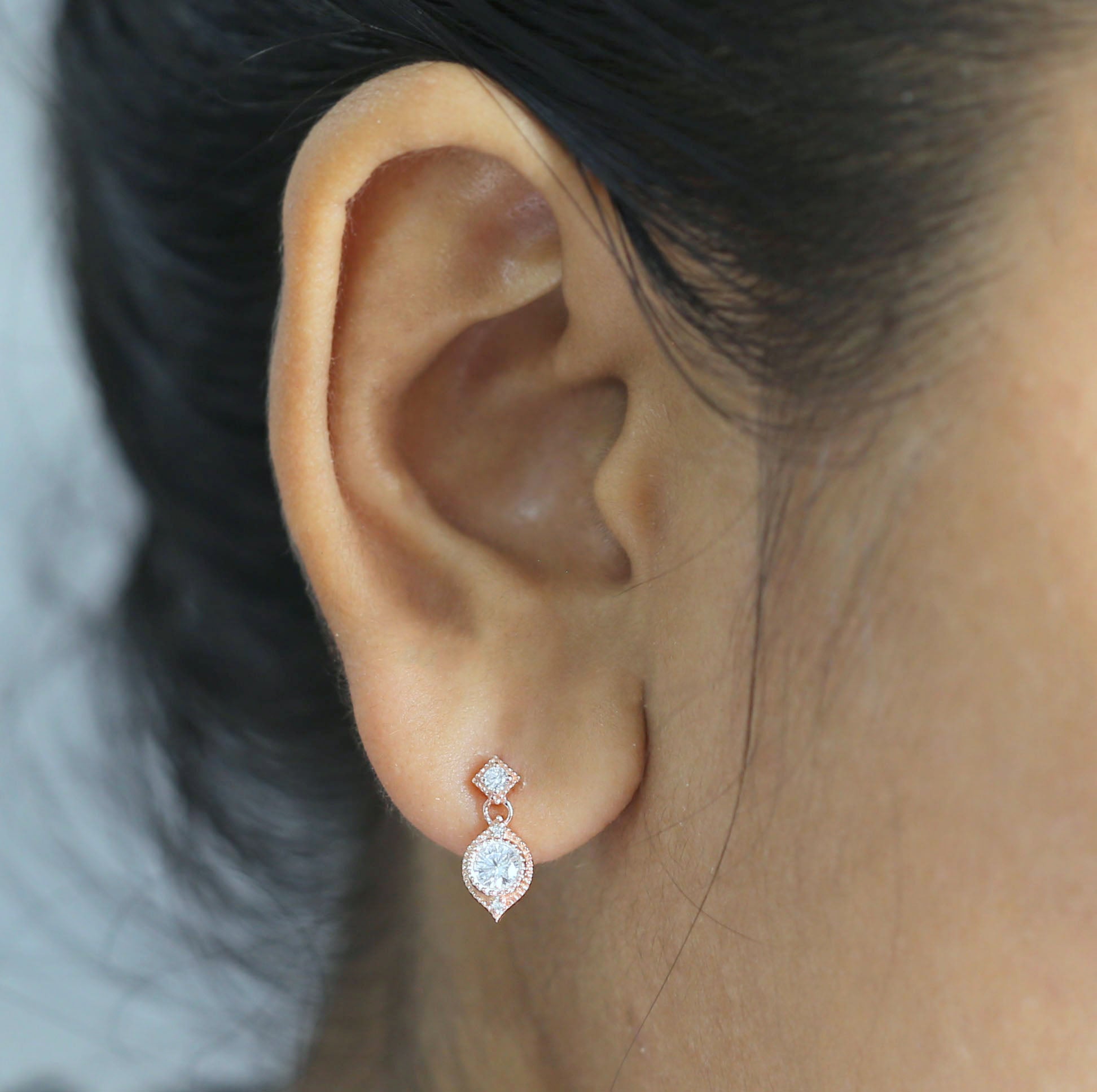 Round White Color Diamond Earring Engagement Wedding Gift Earring 14K Solid Rose White Yellow Gold Earring 0.42 CT KD994