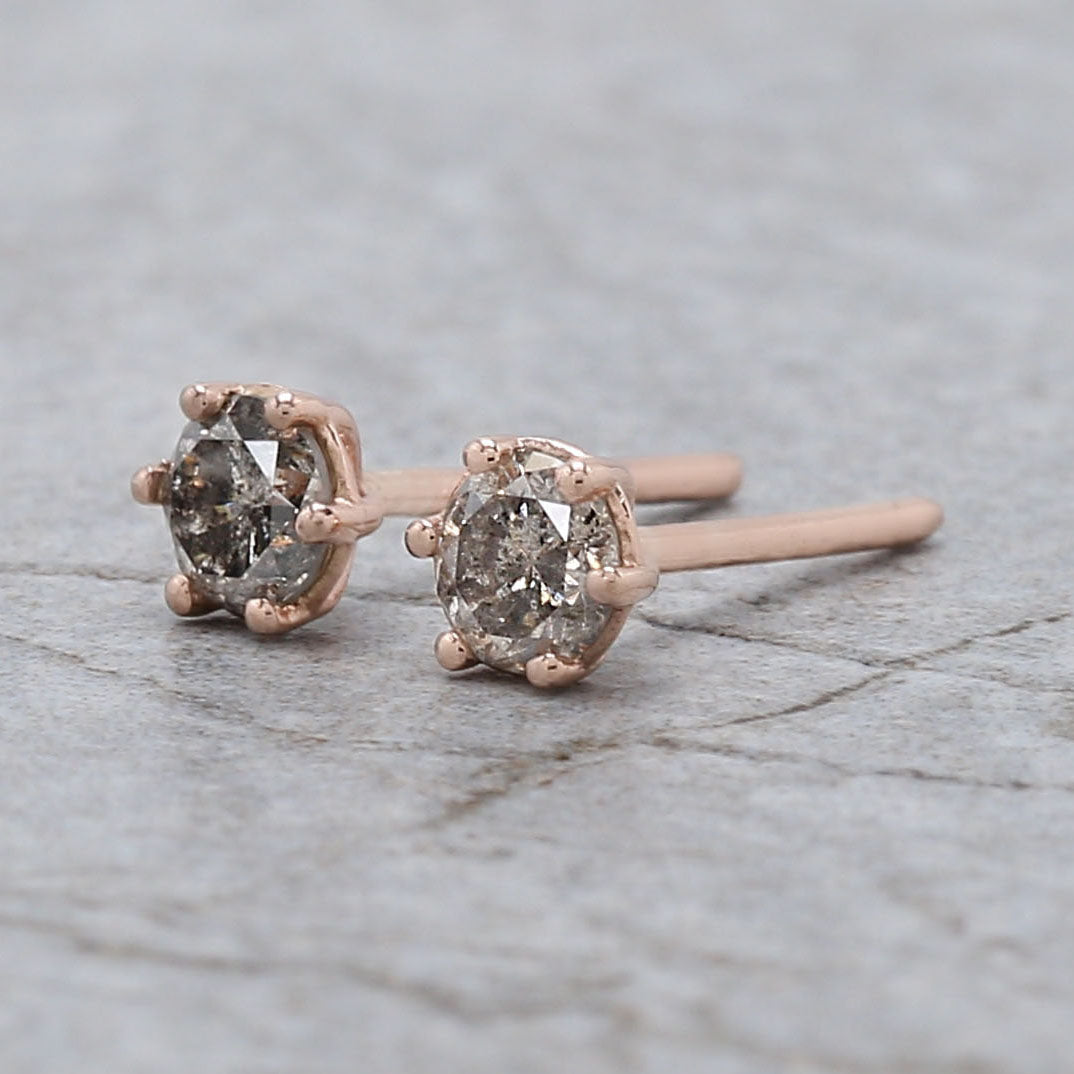 Round Salt And Pepper Diamond Earring Engagement Wedding Gift Earring 14K Solid Rose White Yellow Gold Earring 0.39 CT KD992