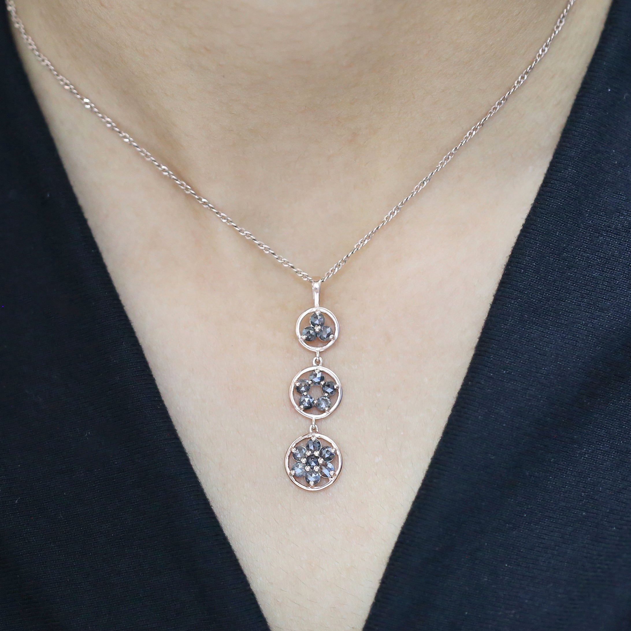 Round Rose Cut Salt And Pepper Diamond Pendant, Unique Diamond Pendant, Rose Cut Diamond Pendant, No Chain Including Only Pendant KDL1822
