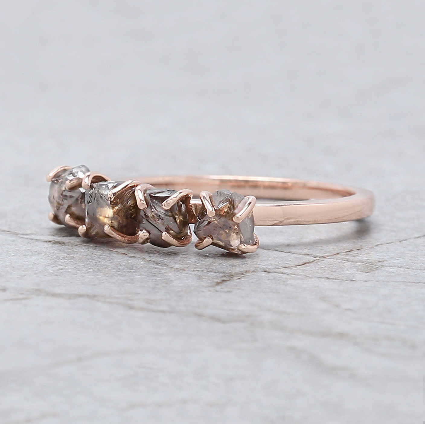 Rough Brown Color Diamond Ring 2.10 Ct 4.70 MM Irregular Rough Diamond Ring 14K Solid Rose Gold Silver Engagement Ring Gift For Her QL7976