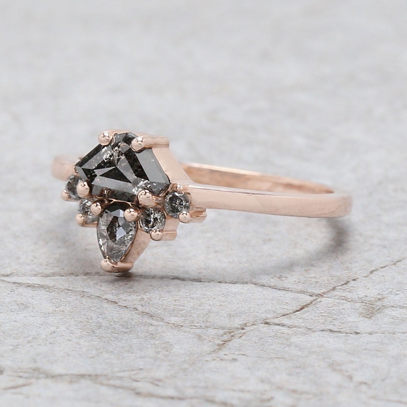 Shield Cut Salt And Pepper Diamond Ring 0.53 Ct 4.50 MM Shield Diamond Ring 14K Solid Rose Gold Silver Engagement Ring Gift For Her QL3128
