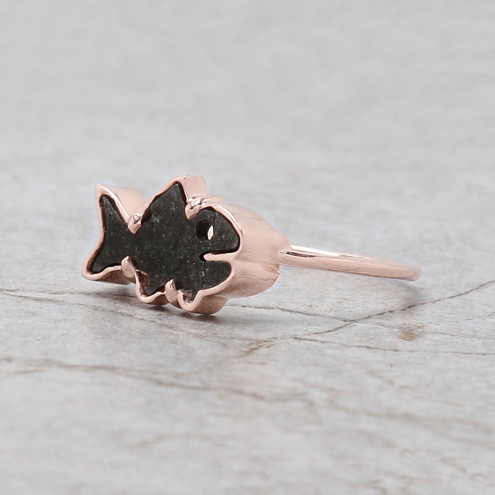 Fish Black Color Diamond Ring Engagement Wedding Gift Ring 14K Solid Rose White Yellow Gold Ring 0.63 CT KDK2360