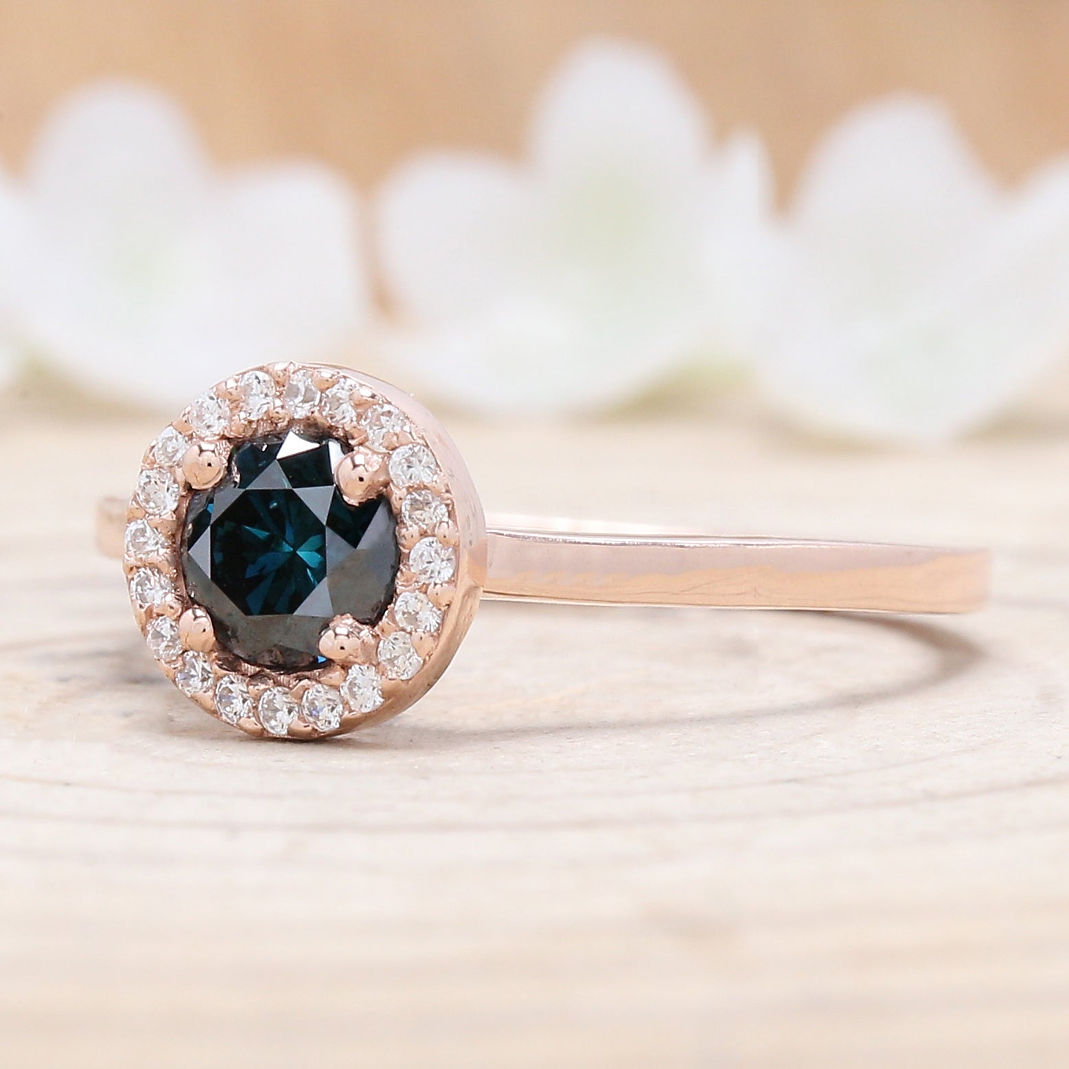 Round Cut Blue Color Diamond Ring 0.53 Ct 5.00 MM Round Shape Diamond Ring 14K Solid Rose Gold Silver Engagement Ring Gift For Her QL6201