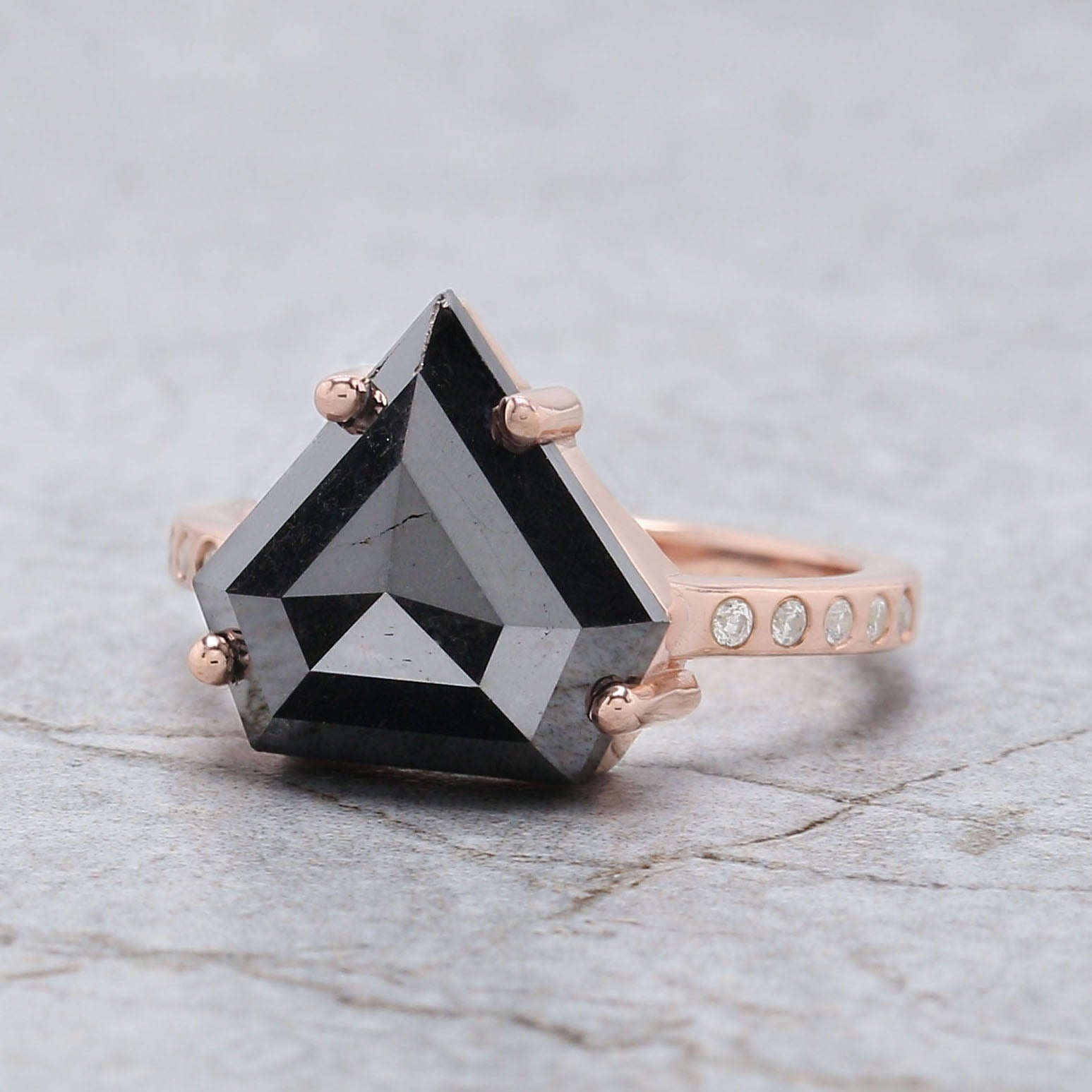 IGI Certified Pentagon Black Color Diamond Ring 5.22 Ct 12.25 MM Pentagon Diamond Ring 14K Solid Rose Gold Silver Engagement Ring QL1898