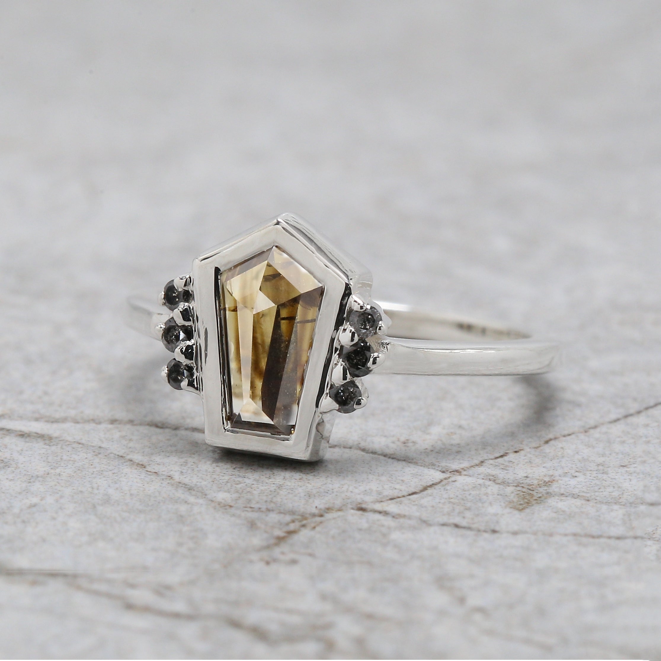 Shield Shape Brown Color Diamond Ring 1.28 Ct 9.10 MM Shield Diamond Ring 14K Solid White Gold Silver Engagement Ring Gift For Her QL1826